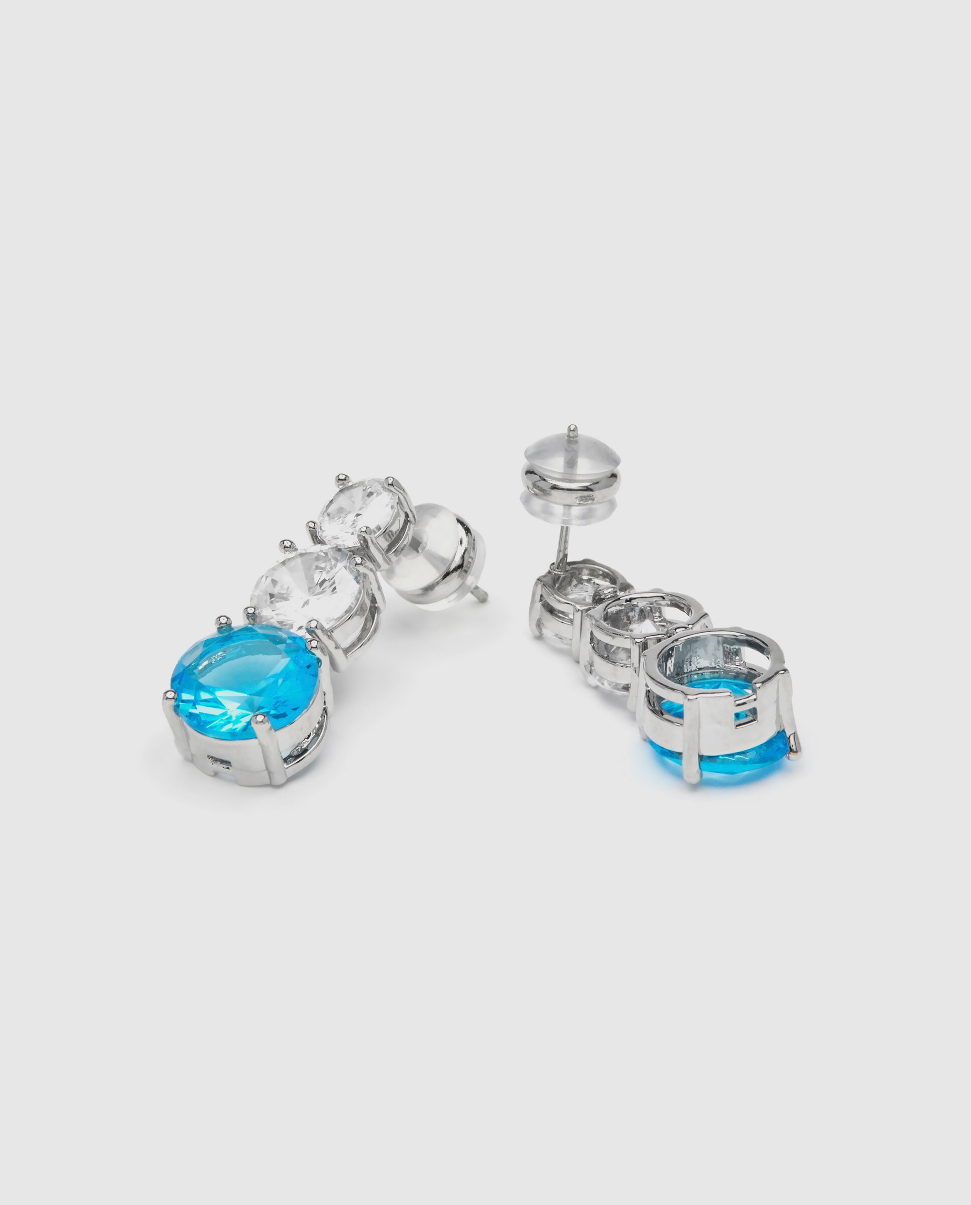 Brincos Compridos Africa com Cristal Azul Acabados em Ródio Azul-4
