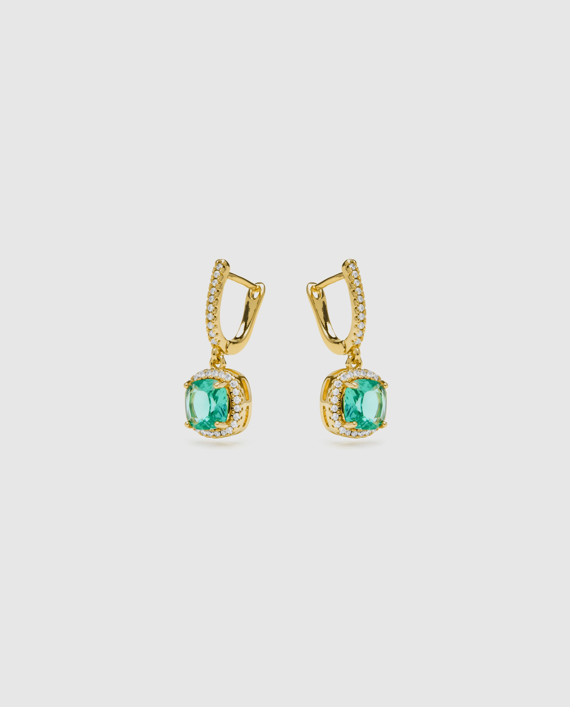 Brincos de Argola Africa com Zircónios Água-marinha em Ouro Amarelo de 18k Verde-3