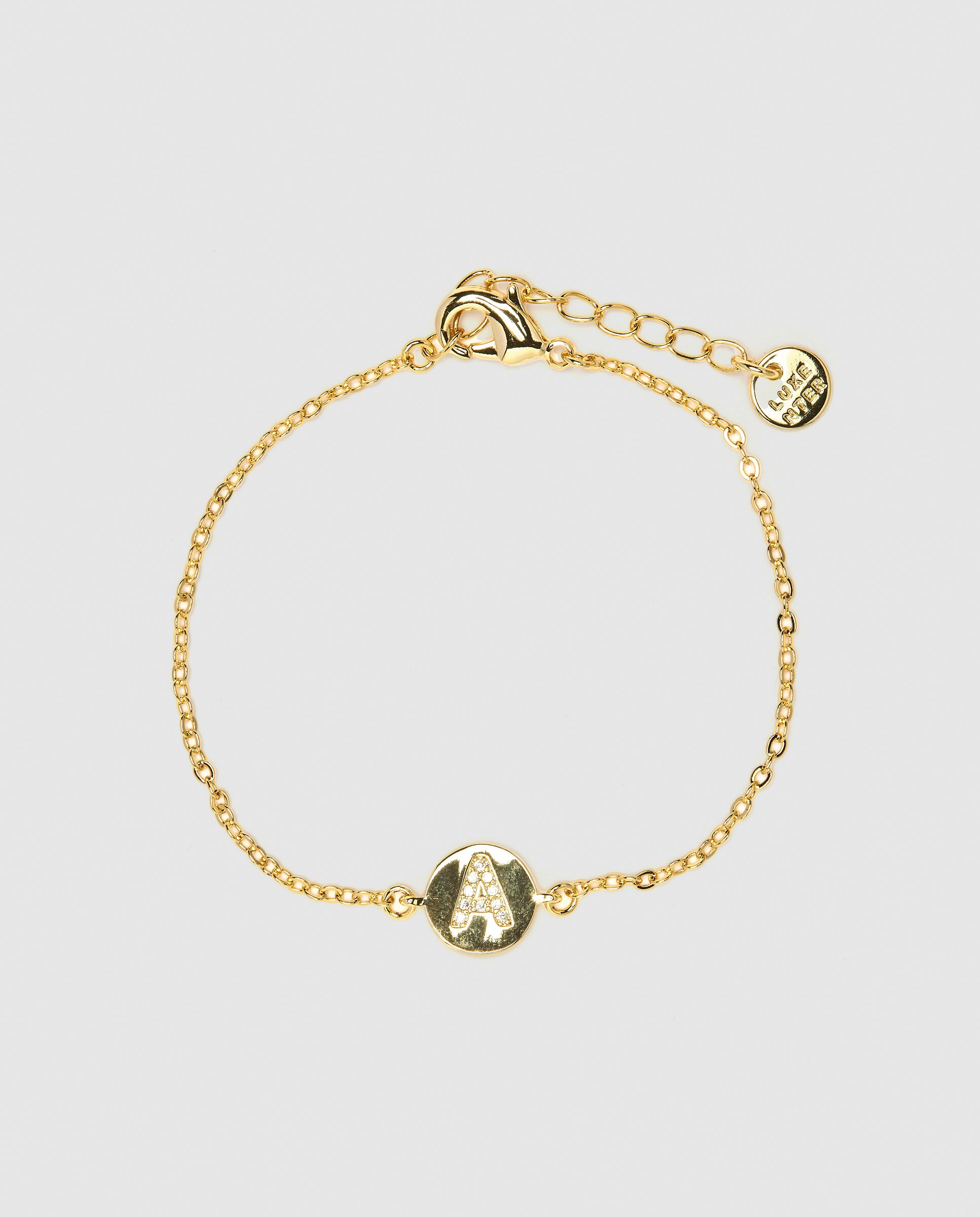 Pulseira de Corrente Personalizada Letras com Zirconita Brilhante Acabada em Ouro Amarelo de 18k - a Dourado-3