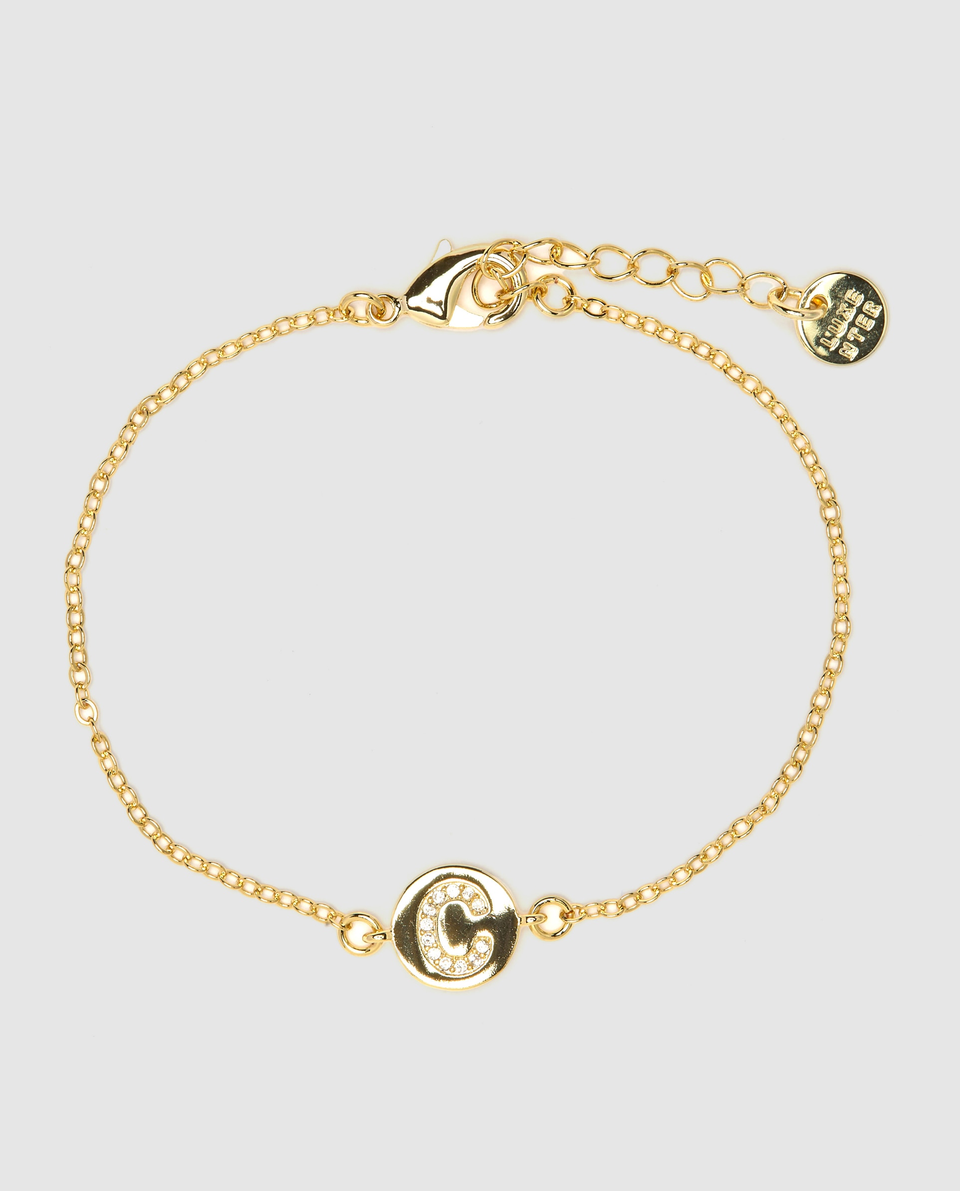 Pulseira de Corrente Personalizada Letras com Zirconita Brilhante Acabada em Ouro Amarelo de 18k - C Dourado-3