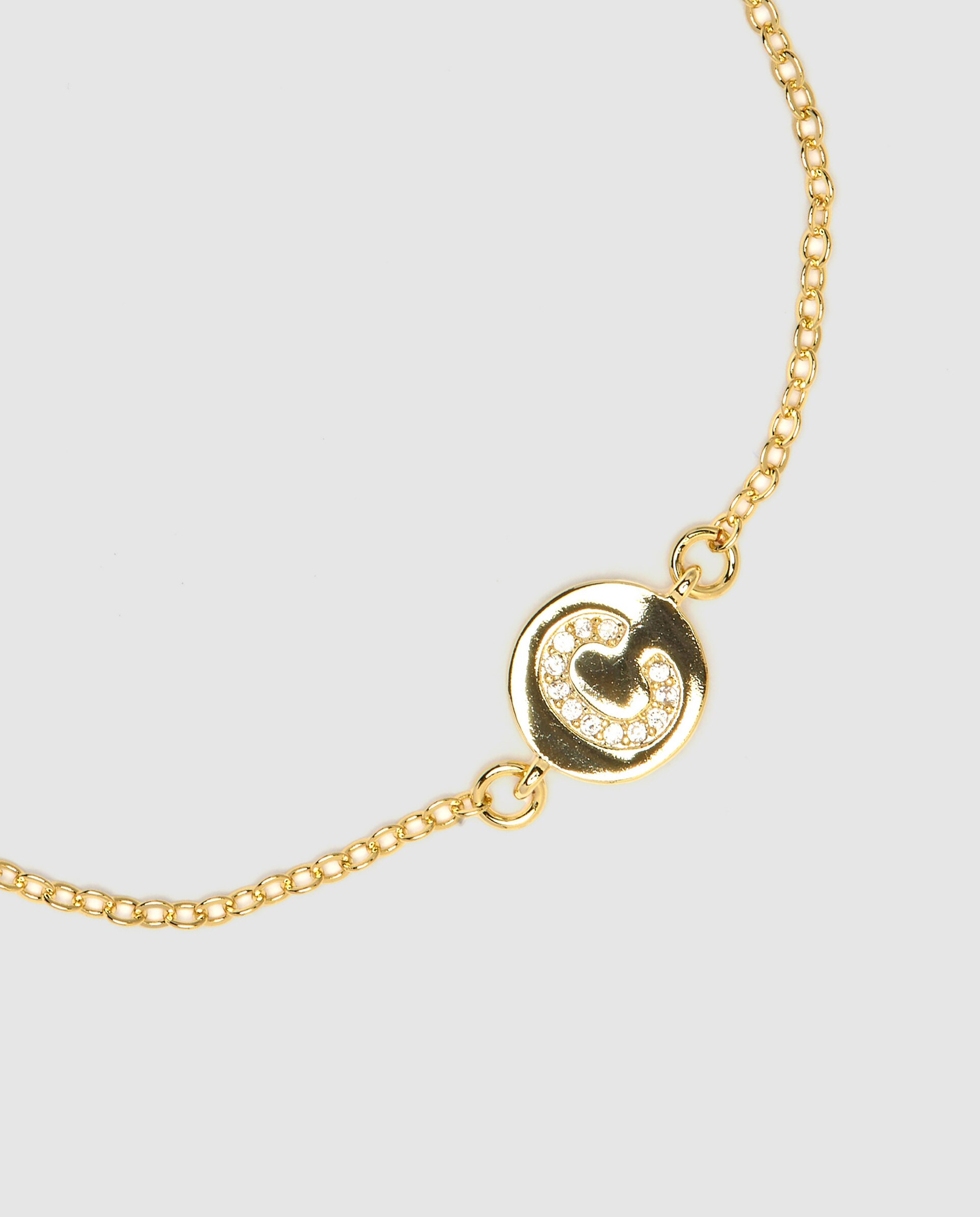 Pulseira de Corrente Personalizada Letras com Zirconita Brilhante Acabada em Ouro Amarelo de 18k - C Dourado-6