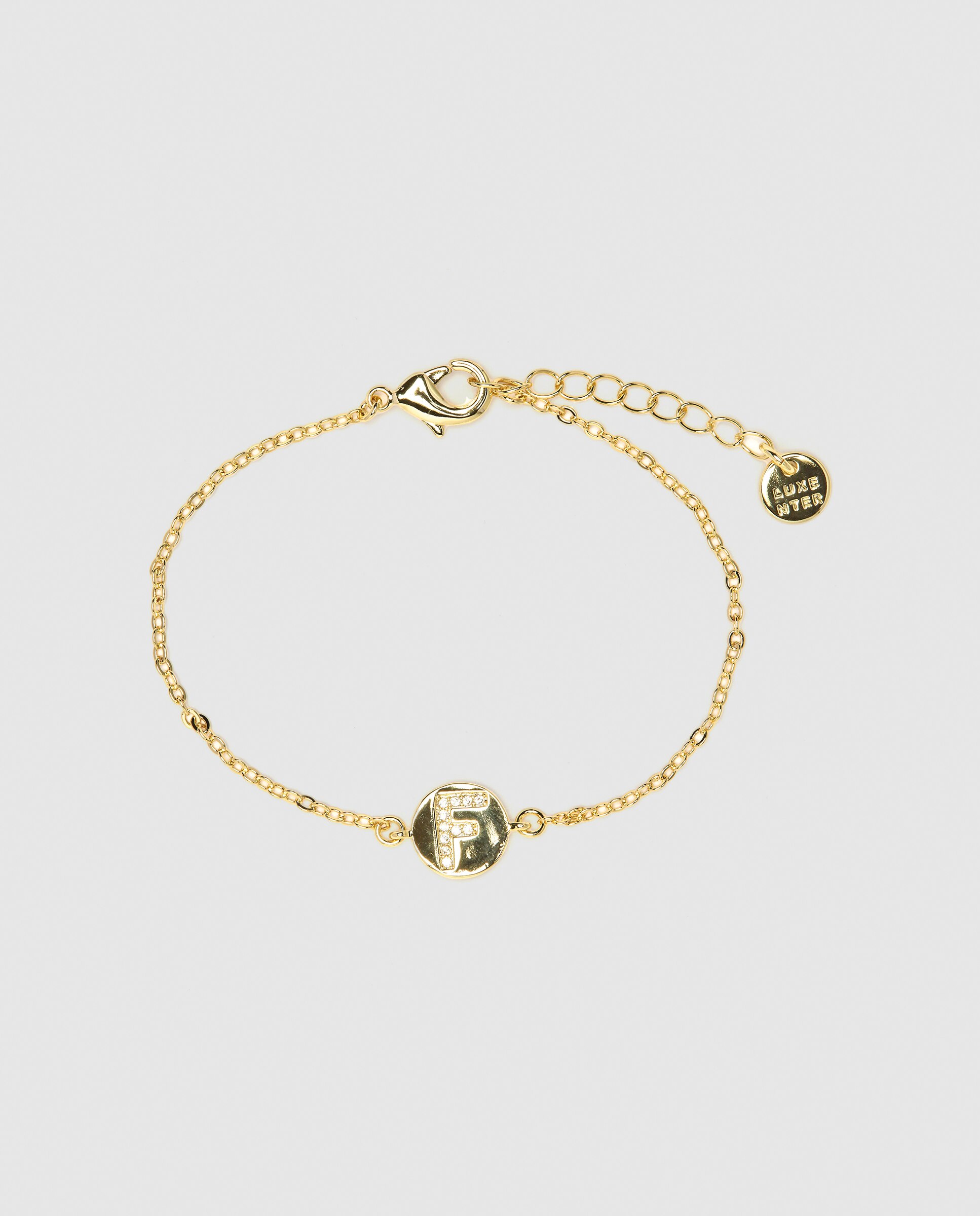 Pulseira de Corrente Personalizada Letras com Zirconita Brilhante Acabada em Ouro Amarelo de 18k - F Dourado-2