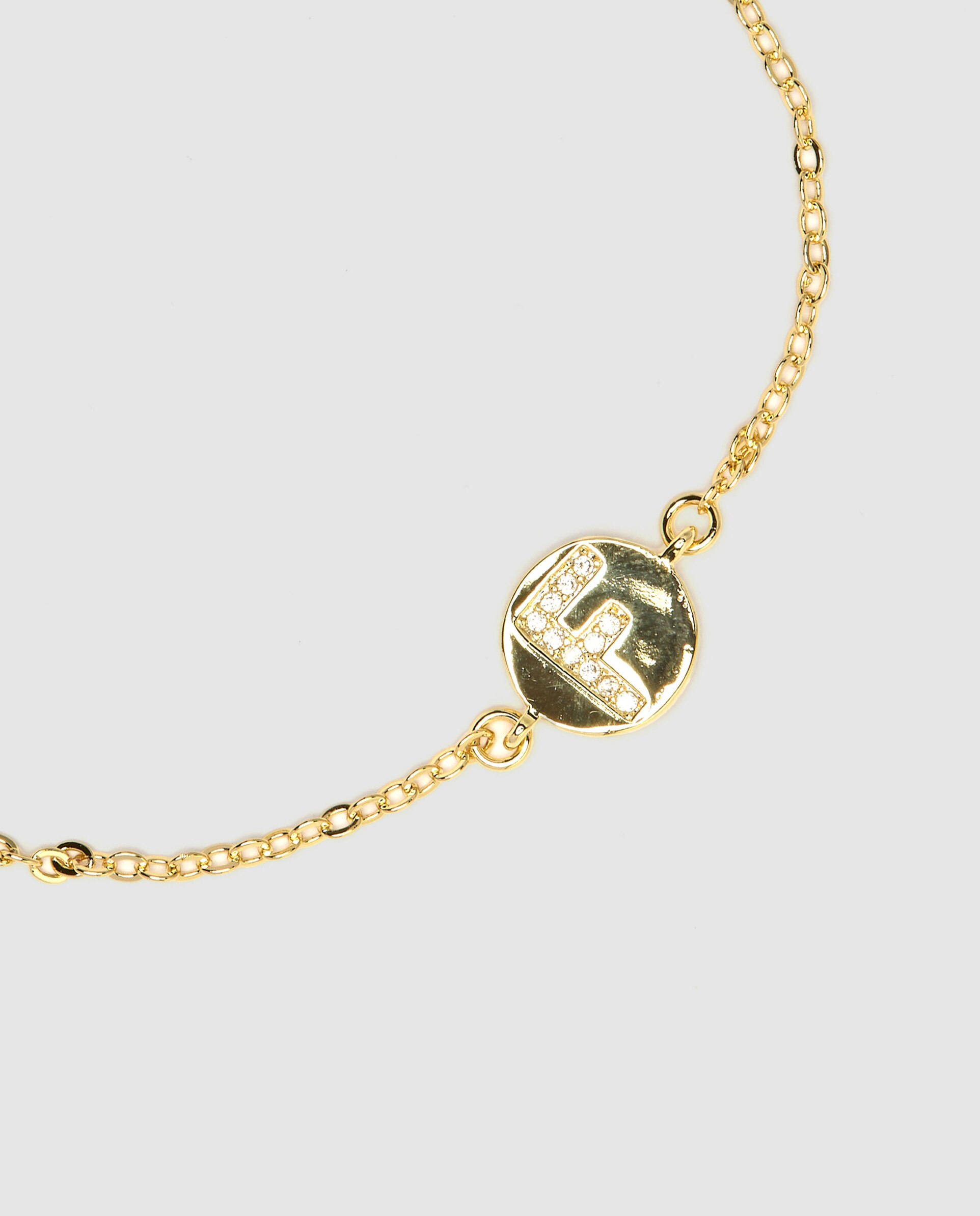 Pulseira de Corrente Personalizada Letras com Zirconita Brilhante Acabada em Ouro Amarelo de 18k - F Dourado-3