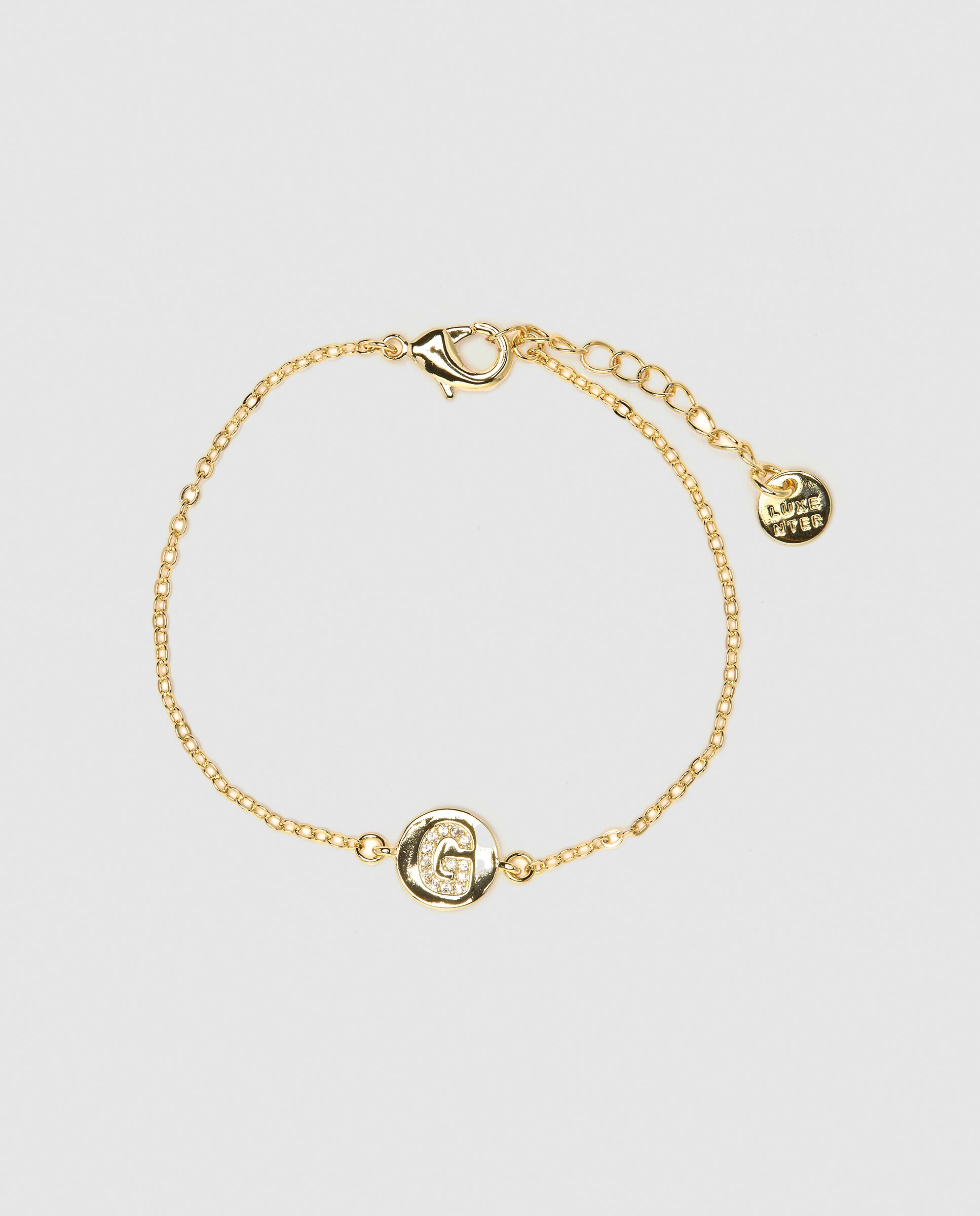 Pulseira de Corrente Personalizada Letras com Zirconita Brilhante Acabada em Ouro Amarelo de 18k - G Dourado-2