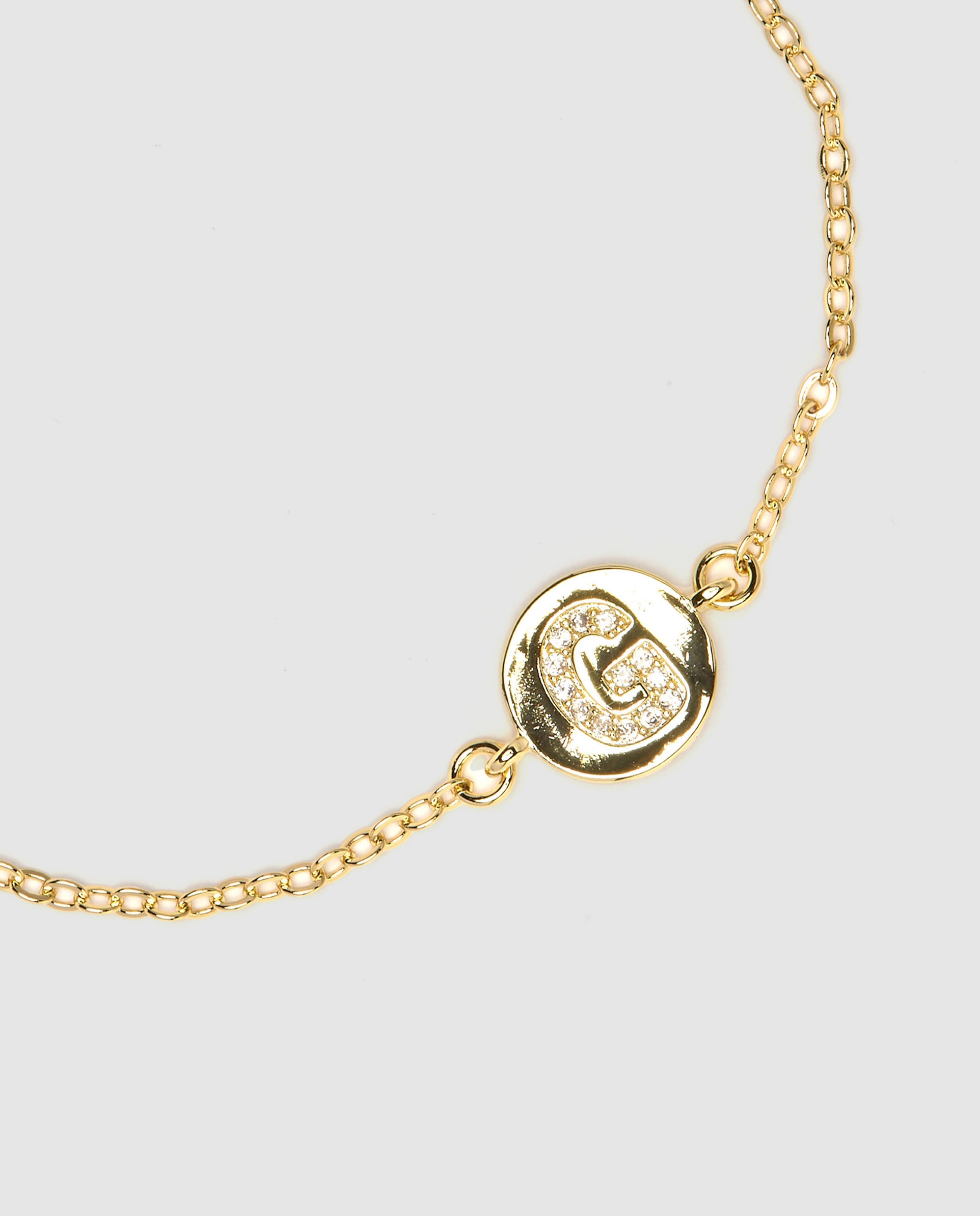 Pulseira de Corrente Personalizada Letras com Zirconita Brilhante Acabada em Ouro Amarelo de 18k - G Dourado-3