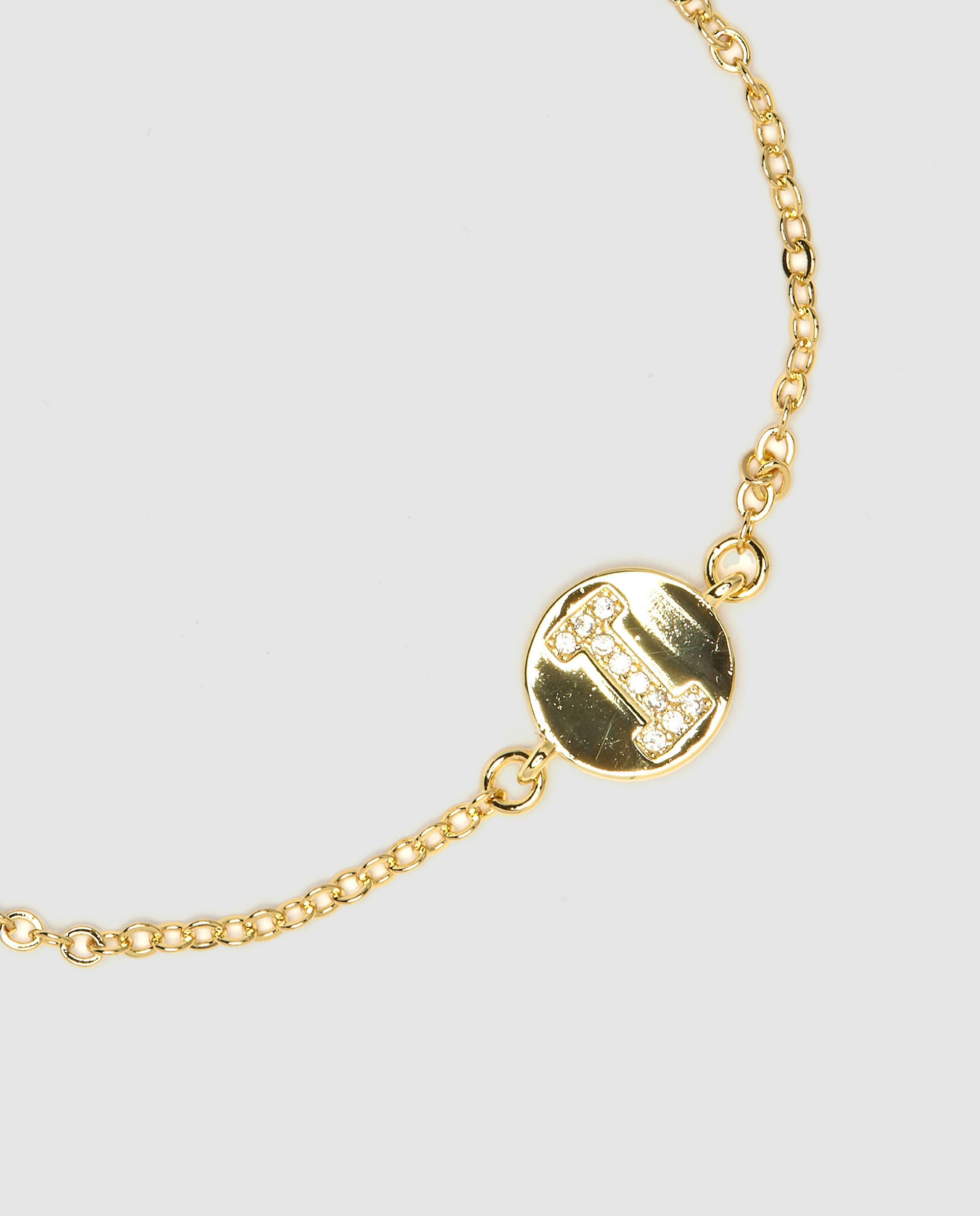 Pulseira de Corrente Personalizada Letras com Zirconita Brilhante Acabada em Ouro Amarelo de 18k - I Dourado-3