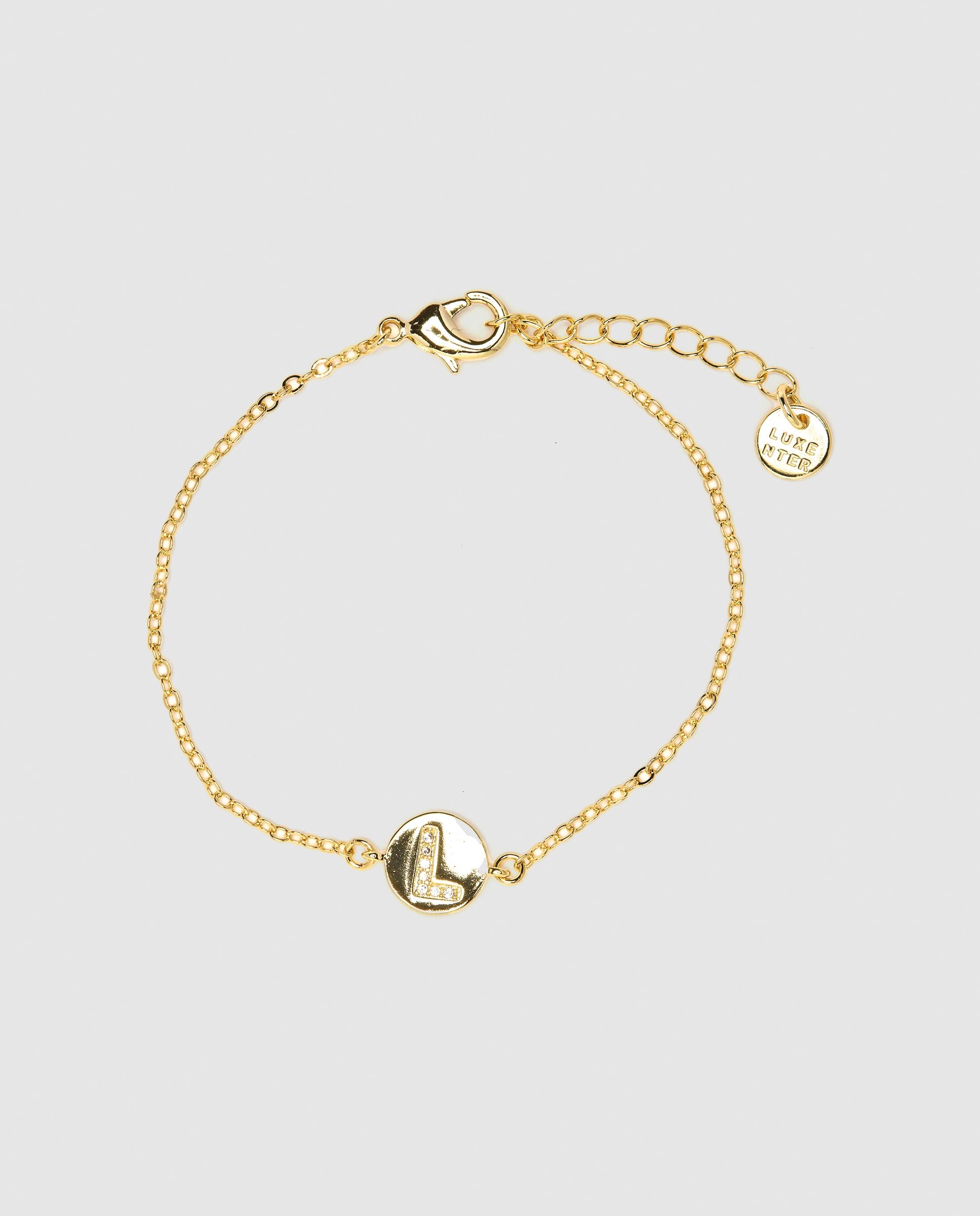 Pulseira de Corrente Personalizada Letras com Zirconita Brilhante Acabada em Ouro Amarelo de 18k - L Dourado-2