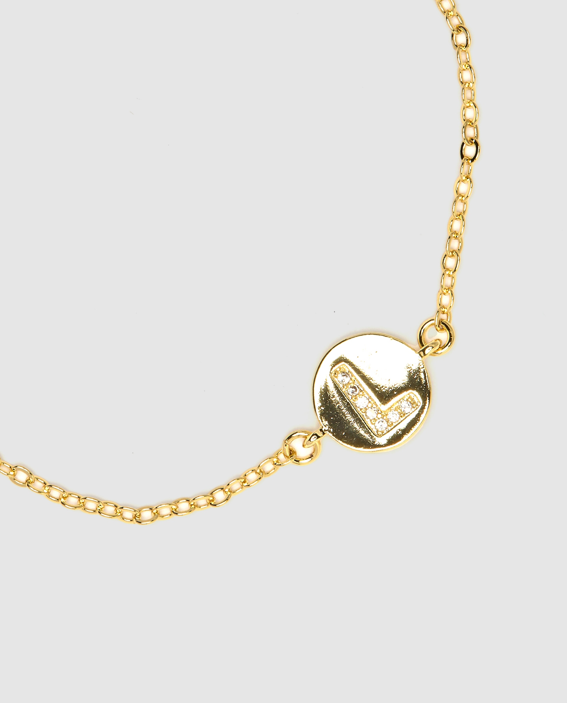 Pulseira de Corrente Personalizada Letras com Zirconita Brilhante Acabada em Ouro Amarelo de 18k - L Dourado-3