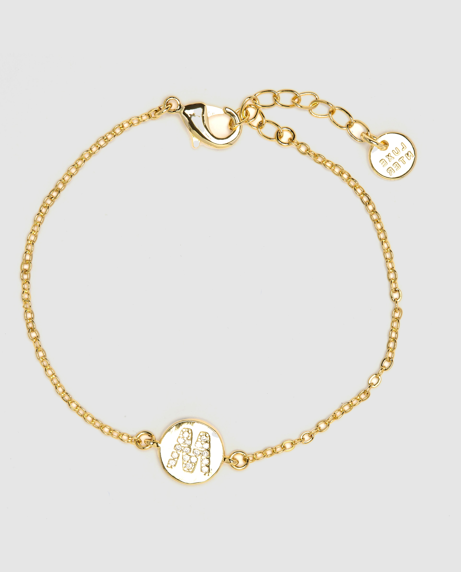Pulseira de Corrente Personalizada Letras com Zirconita Brilhante Acabada em Ouro Amarelo de 18k - M Dourado-3