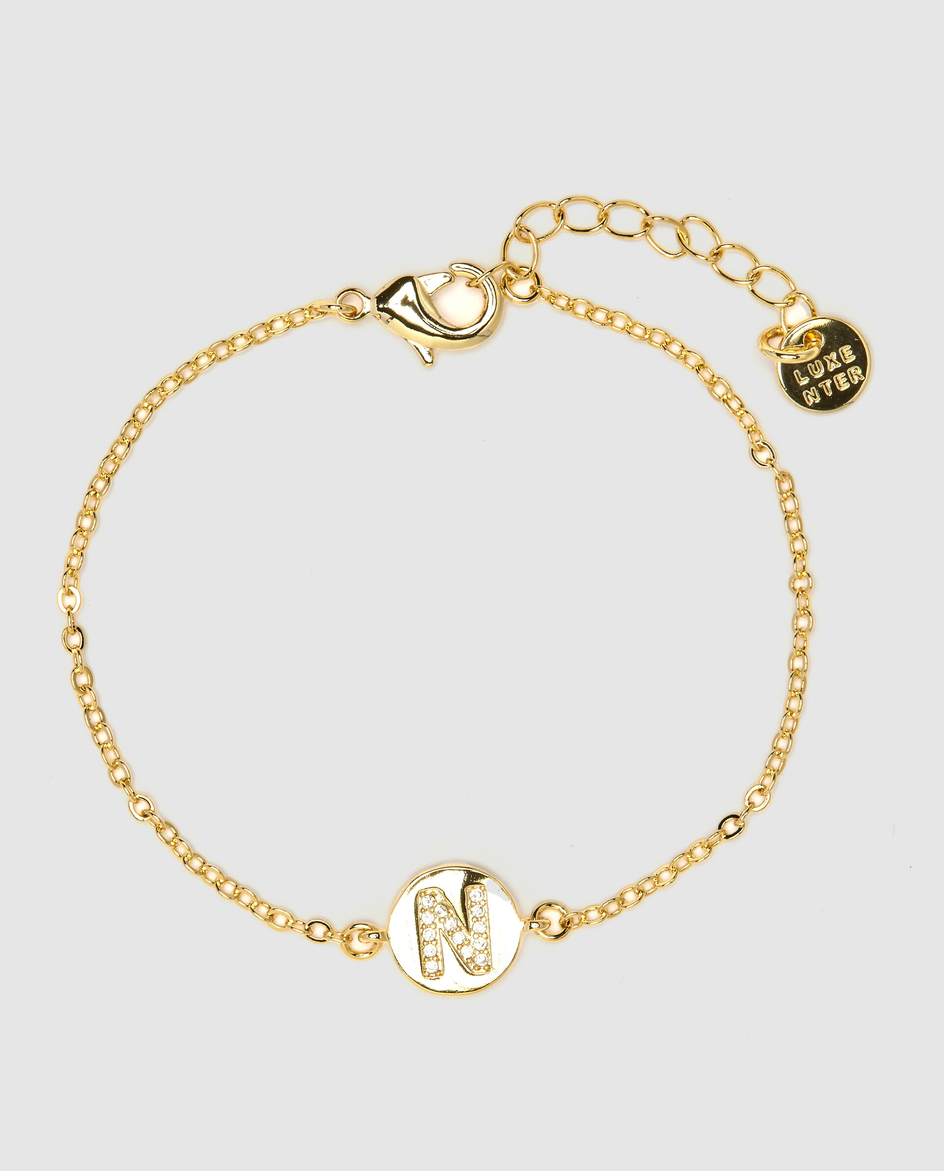 Pulseira de Corrente Personalizada Letras com Zirconita Brilhante em Ouro Amarelo 18k - N Dourado-2