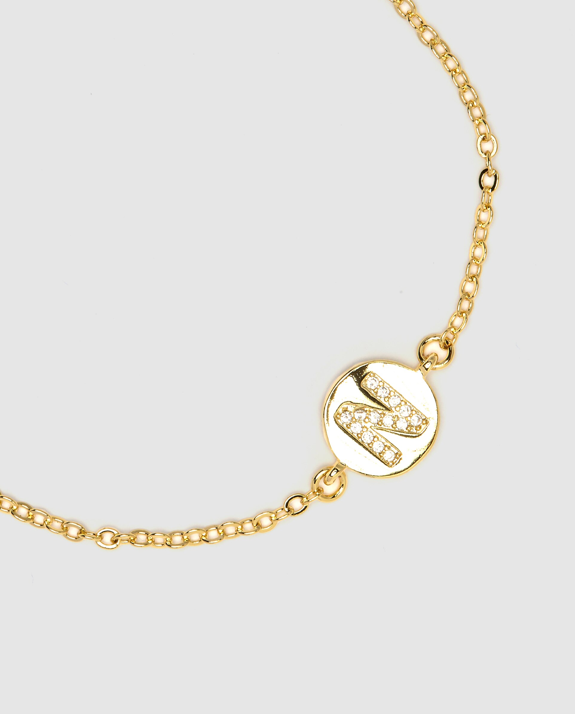 Pulseira de Corrente Personalizada Letras com Zirconita Brilhante em Ouro Amarelo 18k - N Dourado-3