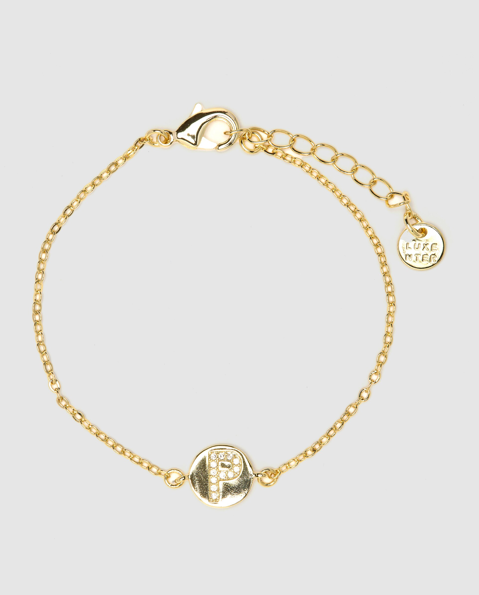Pulseira de Corrente Personalizada Letras com Zirconita Brilhante Acabada em Ouro Amarelo de 18k - P Dourado-2