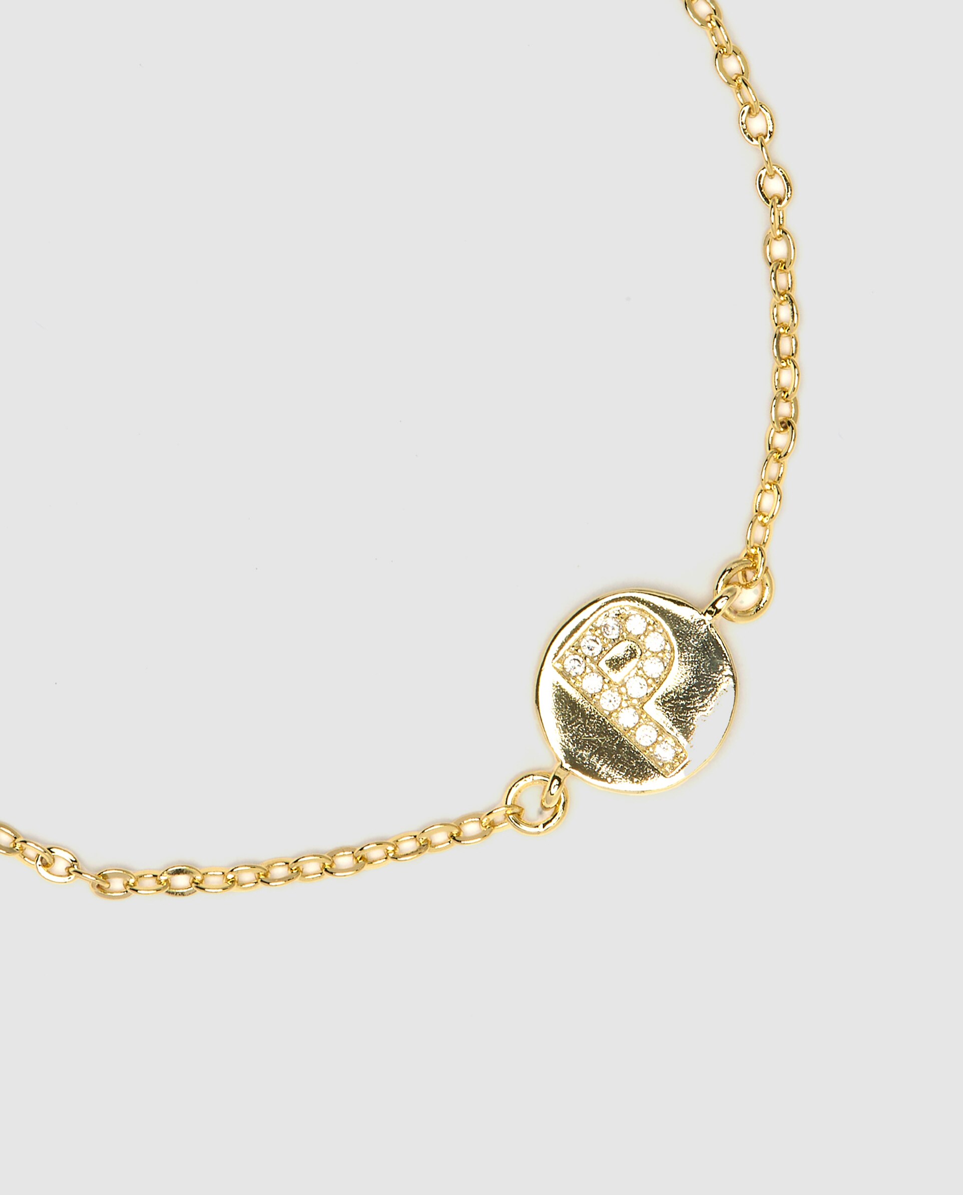 Pulseira de Corrente Personalizada Letras com Zirconita Brilhante Acabada em Ouro Amarelo de 18k - P Dourado-3