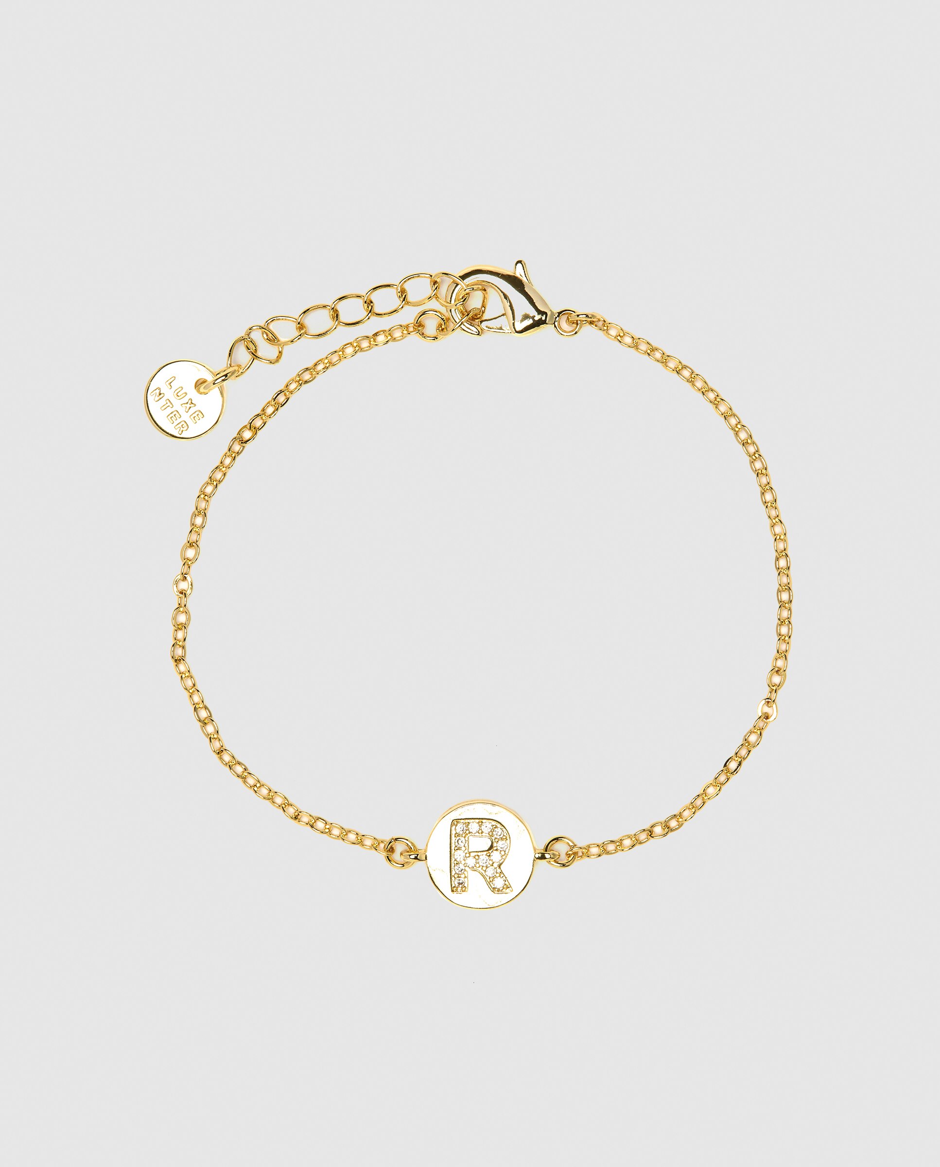 Pulseira de Corrente Personalizada Letras com Zirconita Brilhante Acabada em Ouro Amarelo de 18k - R Dourado-2