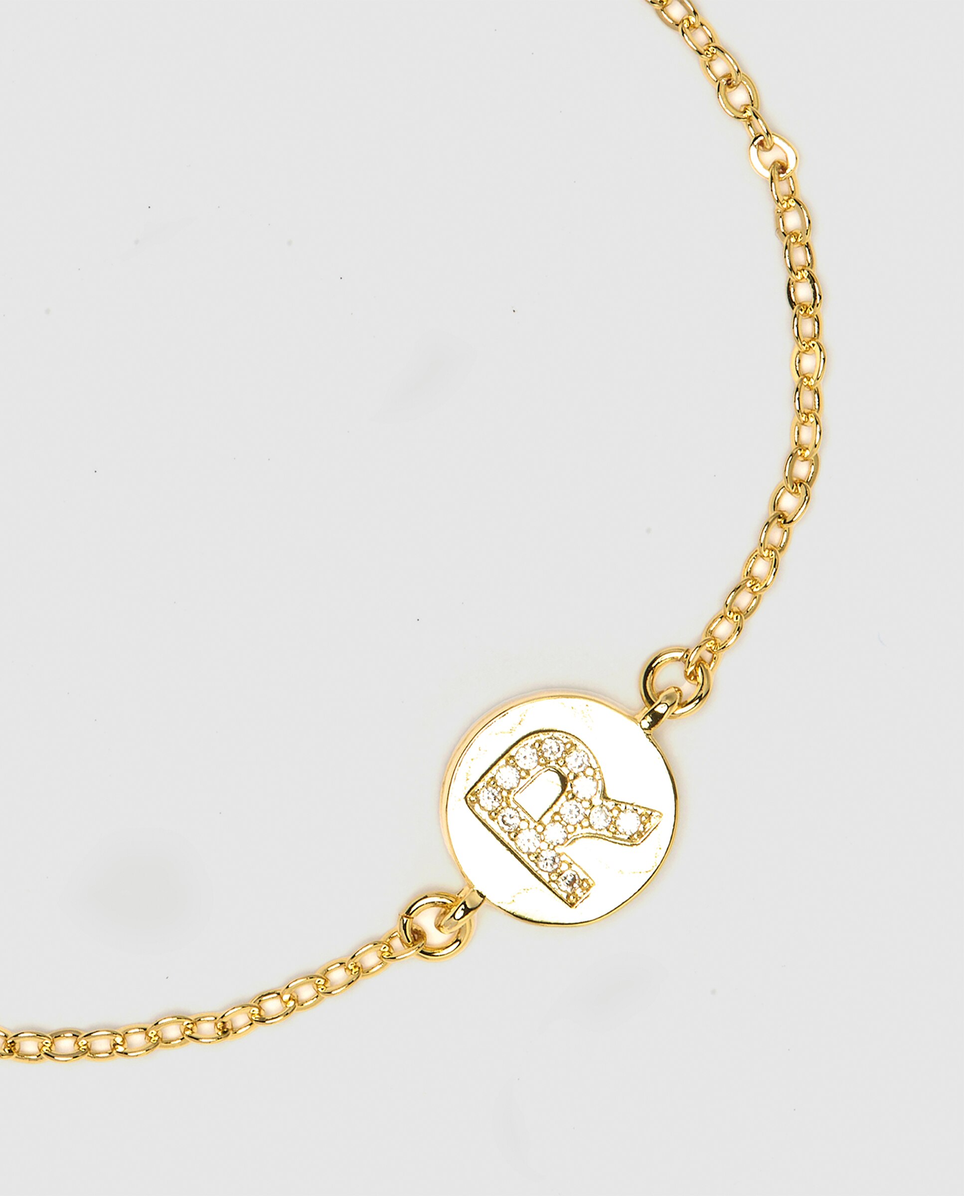 Pulseira de Corrente Personalizada Letras com Zirconita Brilhante Acabada em Ouro Amarelo de 18k - R Dourado-3