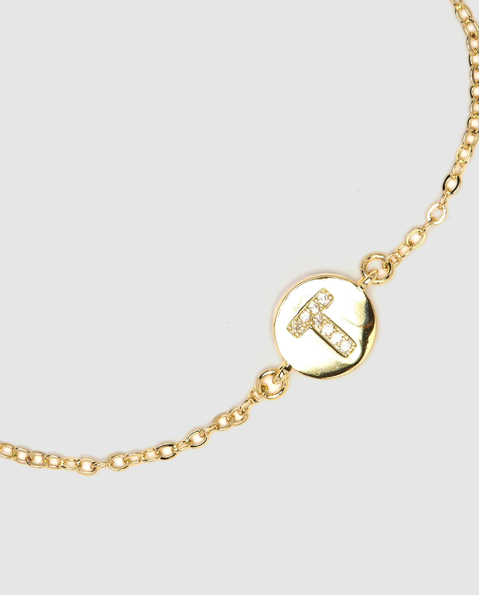 Pulseira de Corrente Personalizada Letras com Zirconita Brilhante Acabada em Ouro Amarelo de 18k - T Dourado-3