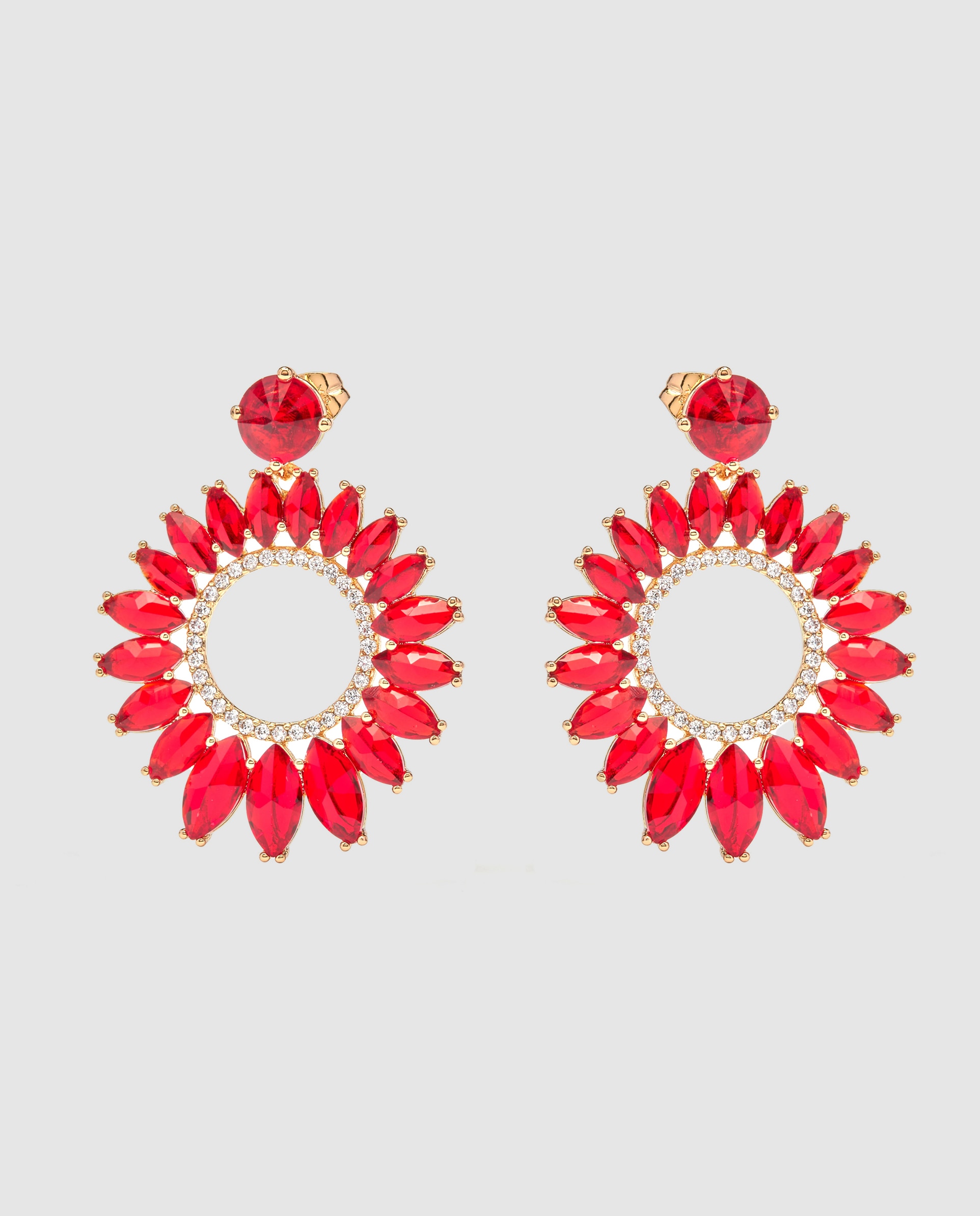 Brincos África com Acabamentos em Ouro Amarelo de 18 Quilates com Zirconita Vermelha Vermelho / Branco-1