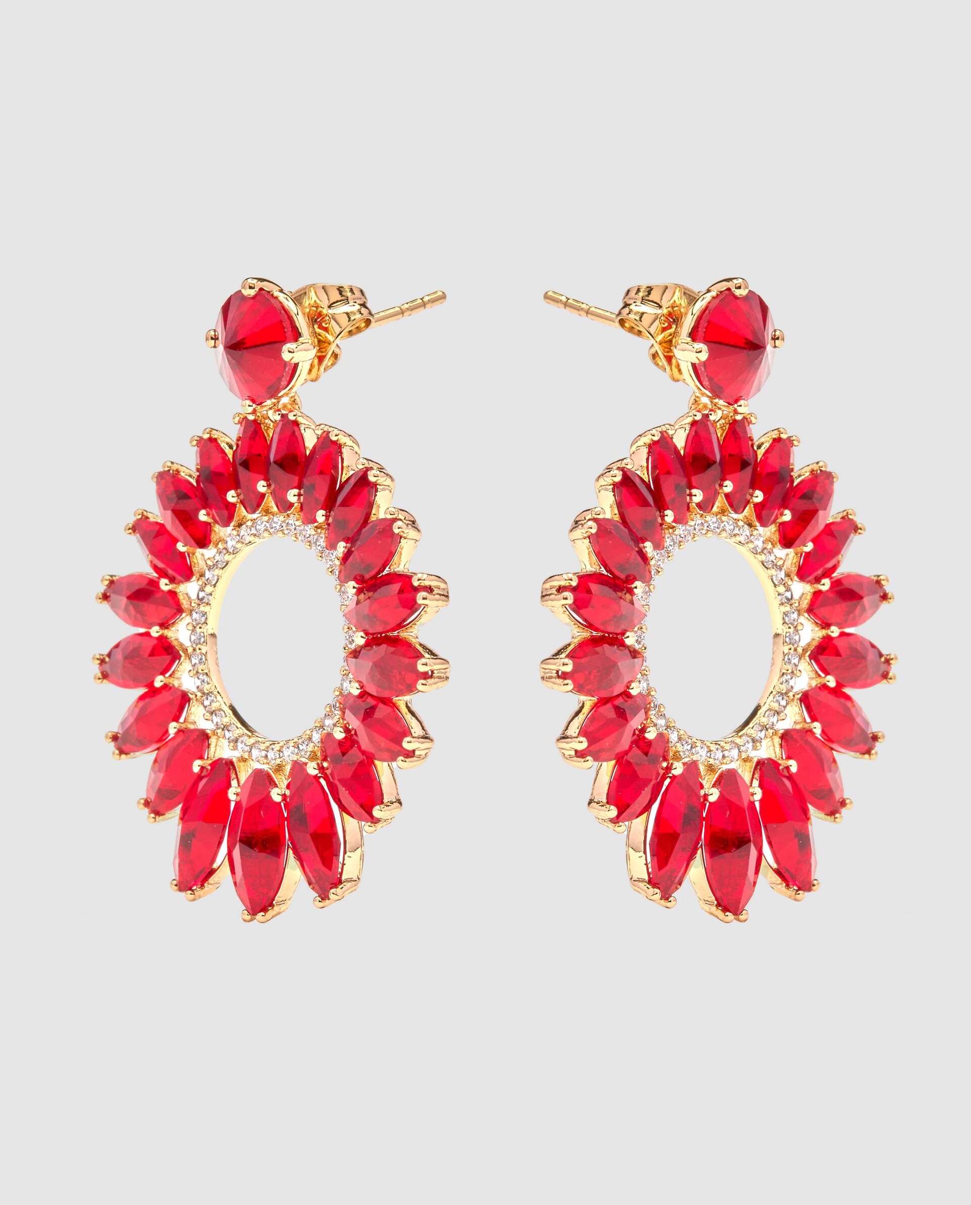 Brincos África com Acabamentos em Ouro Amarelo de 18 Quilates com Zirconita Vermelha Vermelho / Branco-3