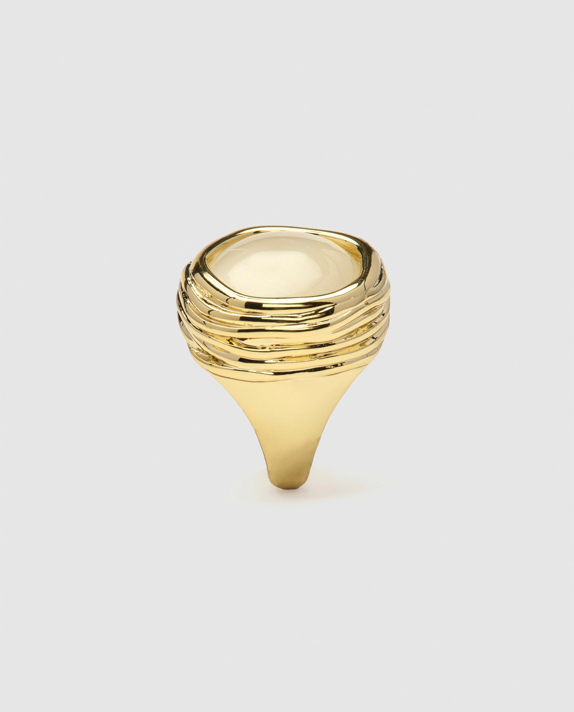 Anel Africa com Olho de Gato em Branco Acabado em Ouro Amarelo de 18k Dourado-3