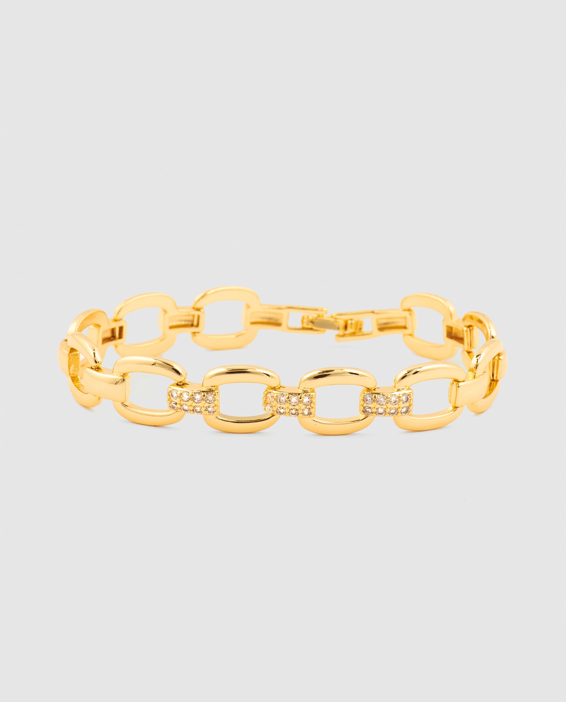 Pulseira de Elos África Acabada em Ouro Amarelo de 18 Quilates com Zirconita Brilhante Ouro-1