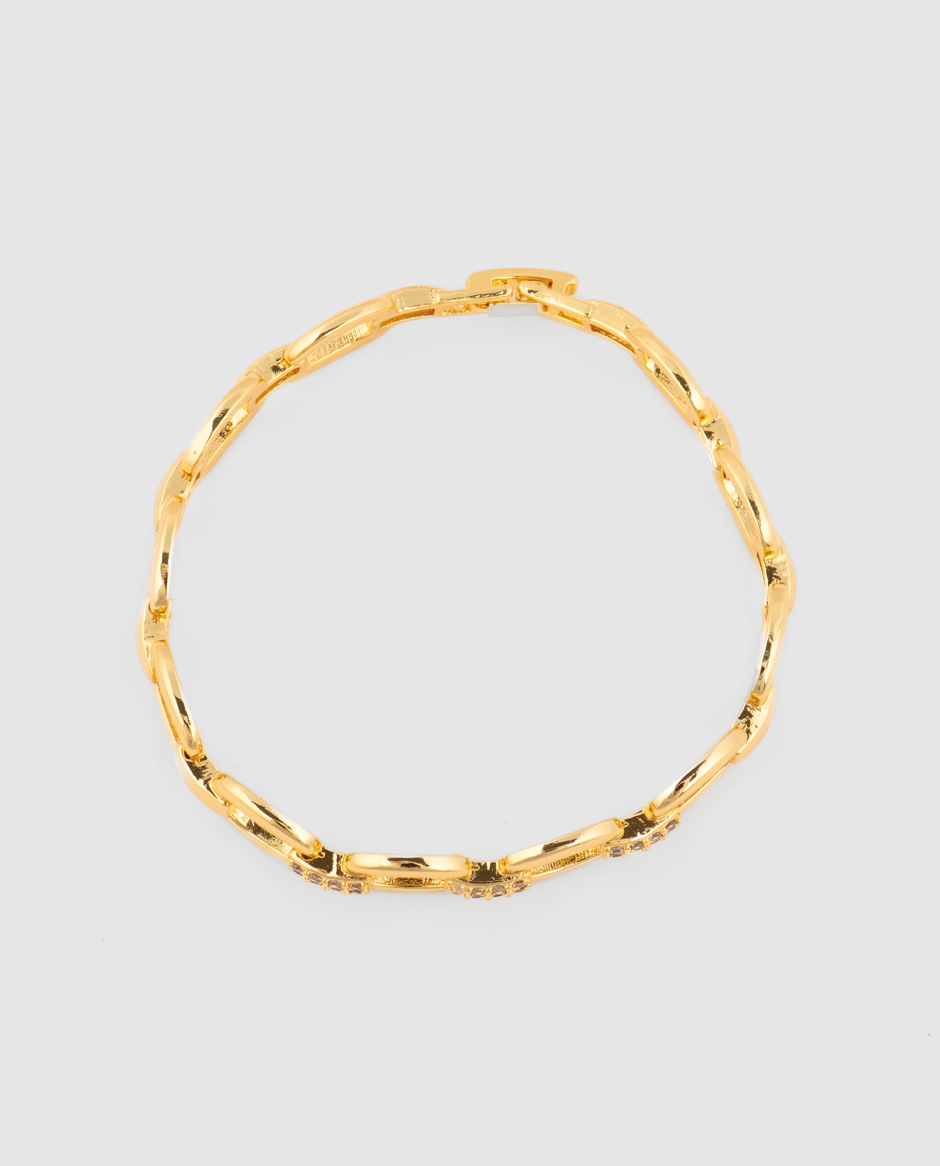 Pulseira de Elos África Acabada em Ouro Amarelo de 18 Quilates com Zirconita Brilhante Ouro-3