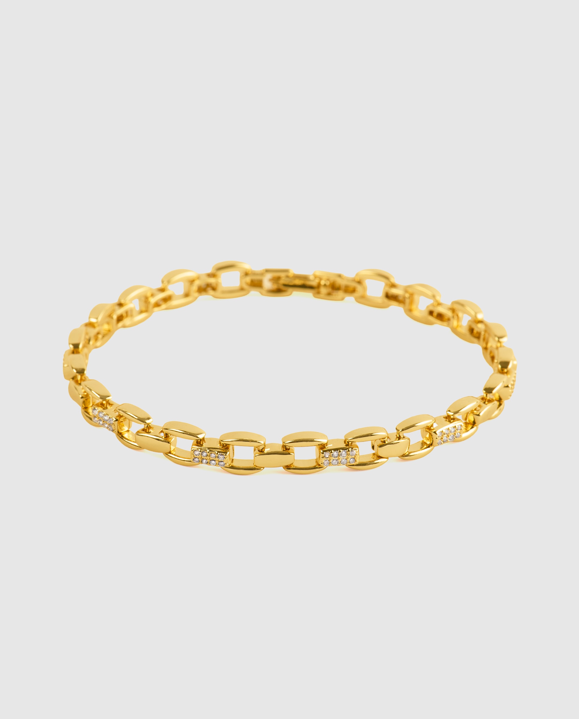 Pulseira de Corrente África Acabada em Ouro Amarelo de 18 Quilates com Zirconita Brilhante Ouro-1