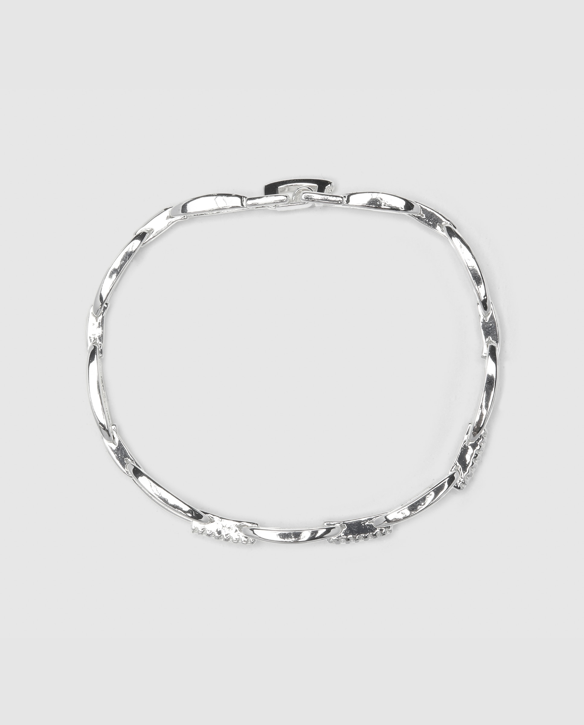 Pulseira de Corrente África Acabada em Prata de Lei 925 com Zirconita Brilhante Prata-2