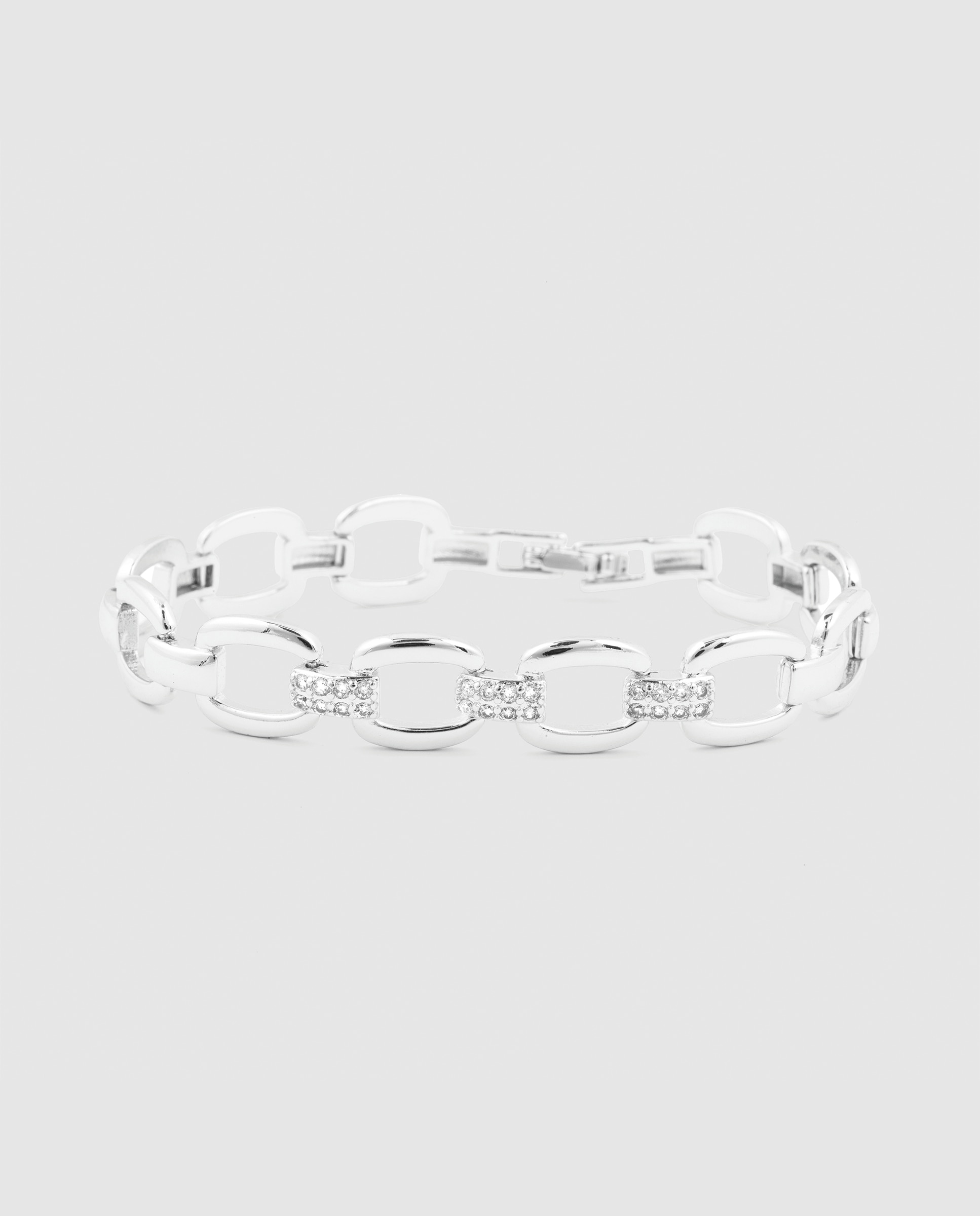 Pulseira de Elos África Acabada em Prata de Lei 925 com Zirconita Brilhante Prata brilhante / Transparente-1