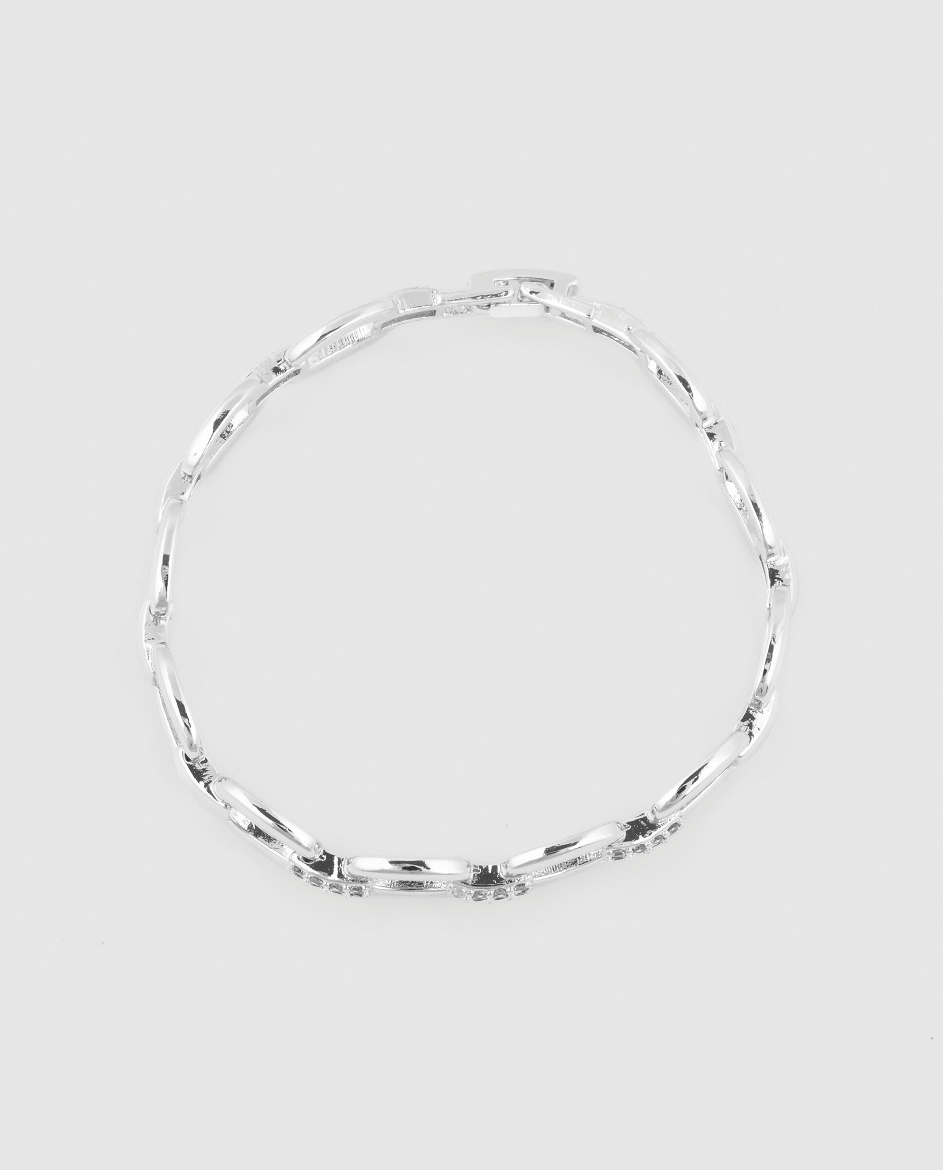 Pulseira de Elos África Acabada em Prata de Lei 925 com Zirconita Brilhante Prata brilhante / Transparente-3