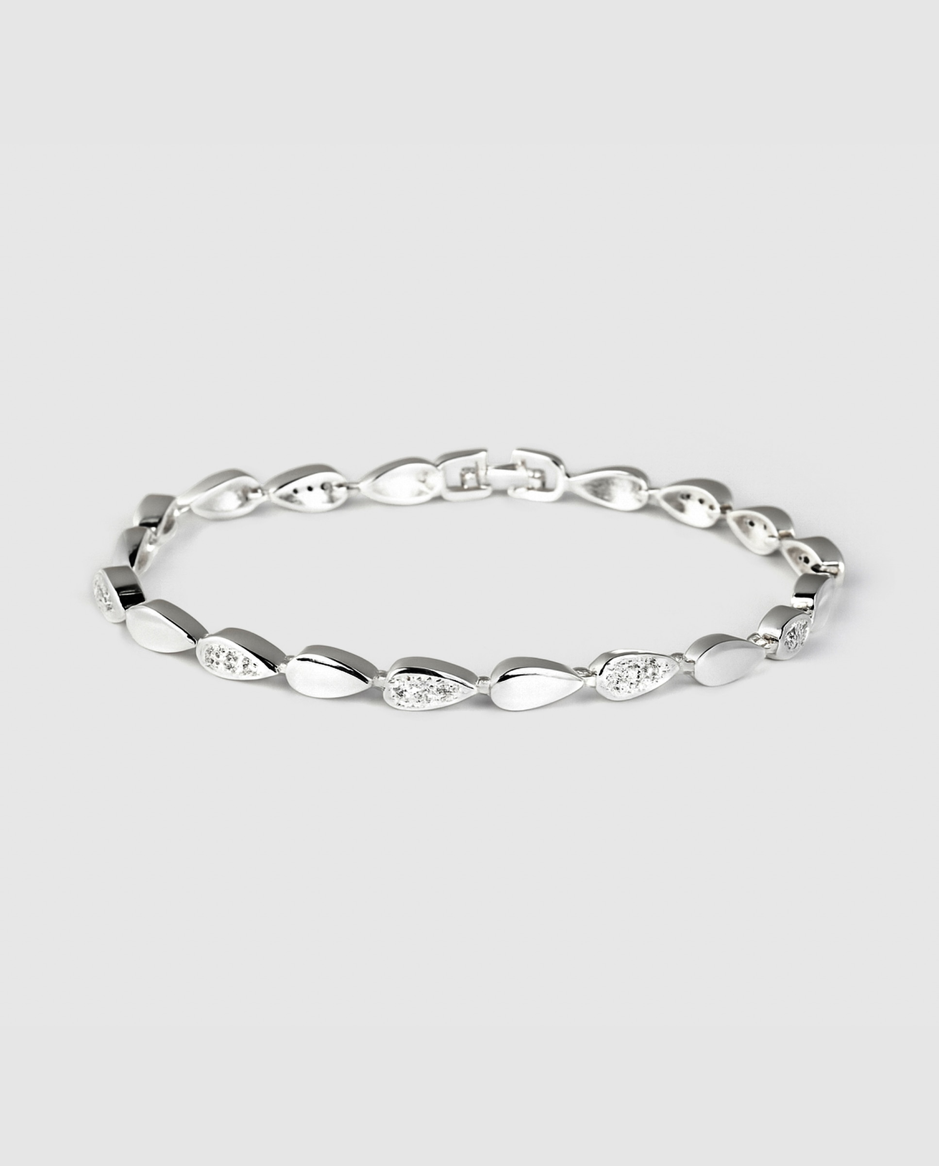 Pulseira de Elos África Acabada em Prata de Lei 925 com Zirconita Brilhante Prata brilhante / Transparente-1