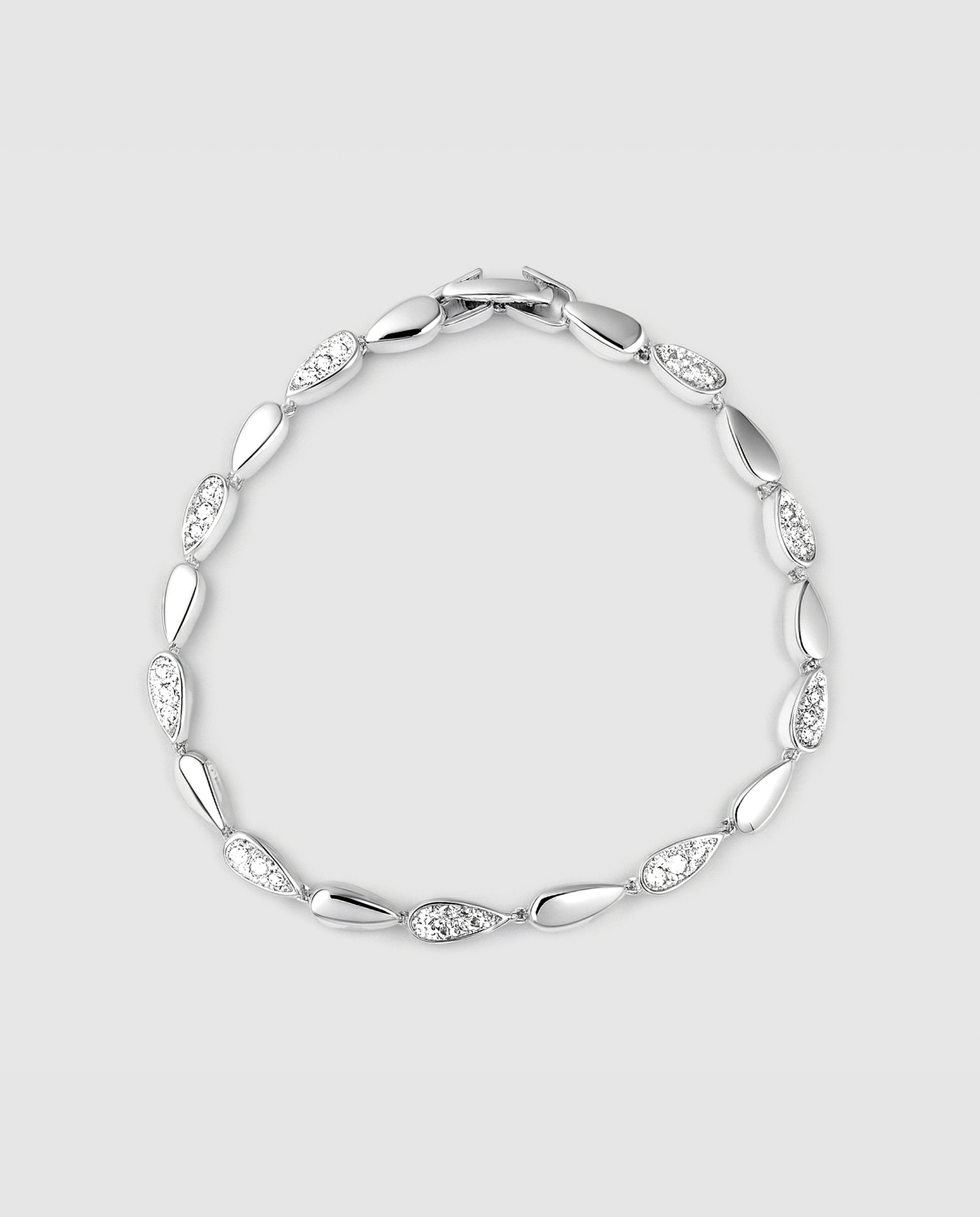 Pulseira de Elos África Acabada em Prata de Lei 925 com Zirconita Brilhante Prata brilhante / Transparente-3