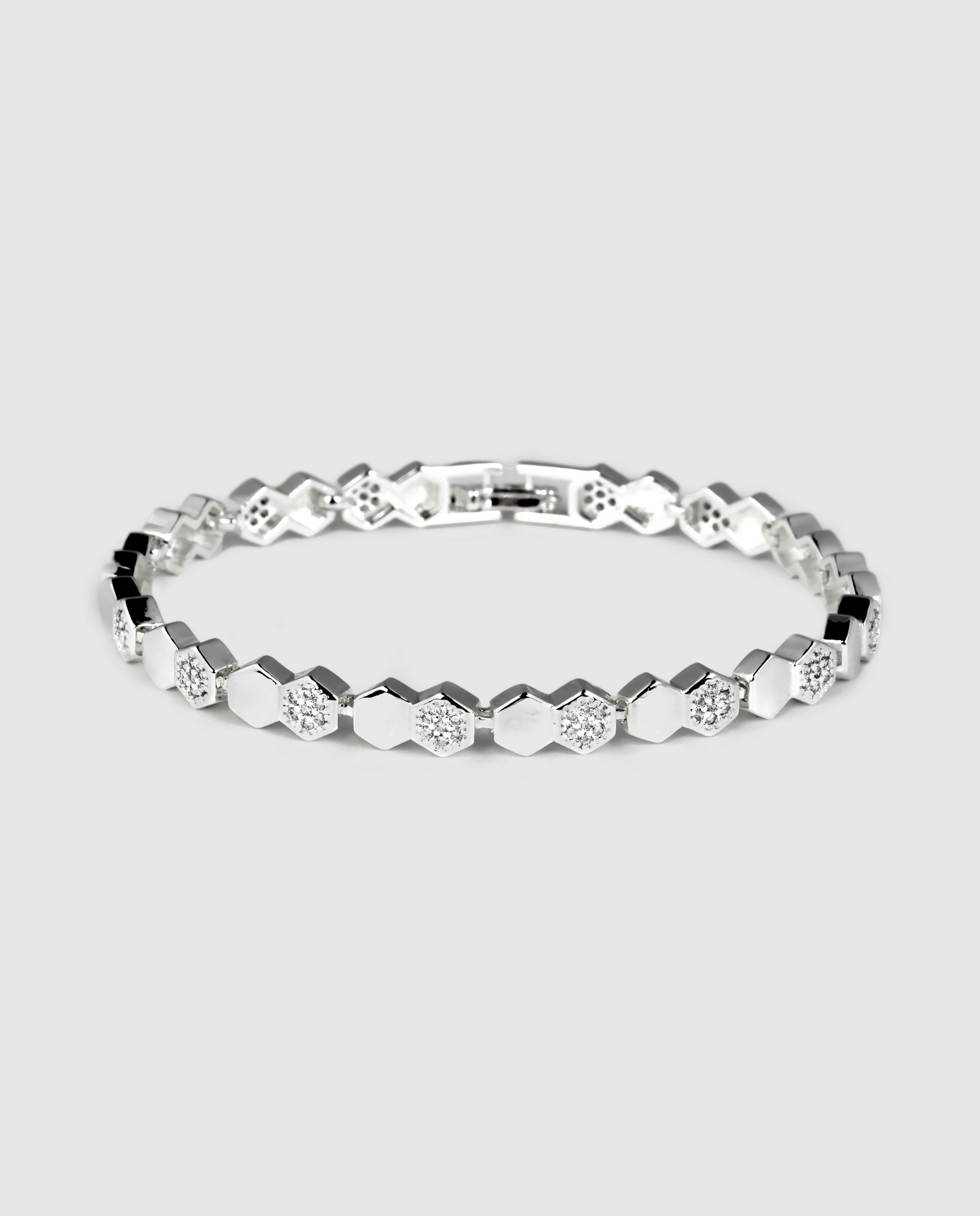 Pulseira de Corrente África Acabada em Prata de Lei 925 com Zirconita Brilhante Prata brilhante / Transparente-1