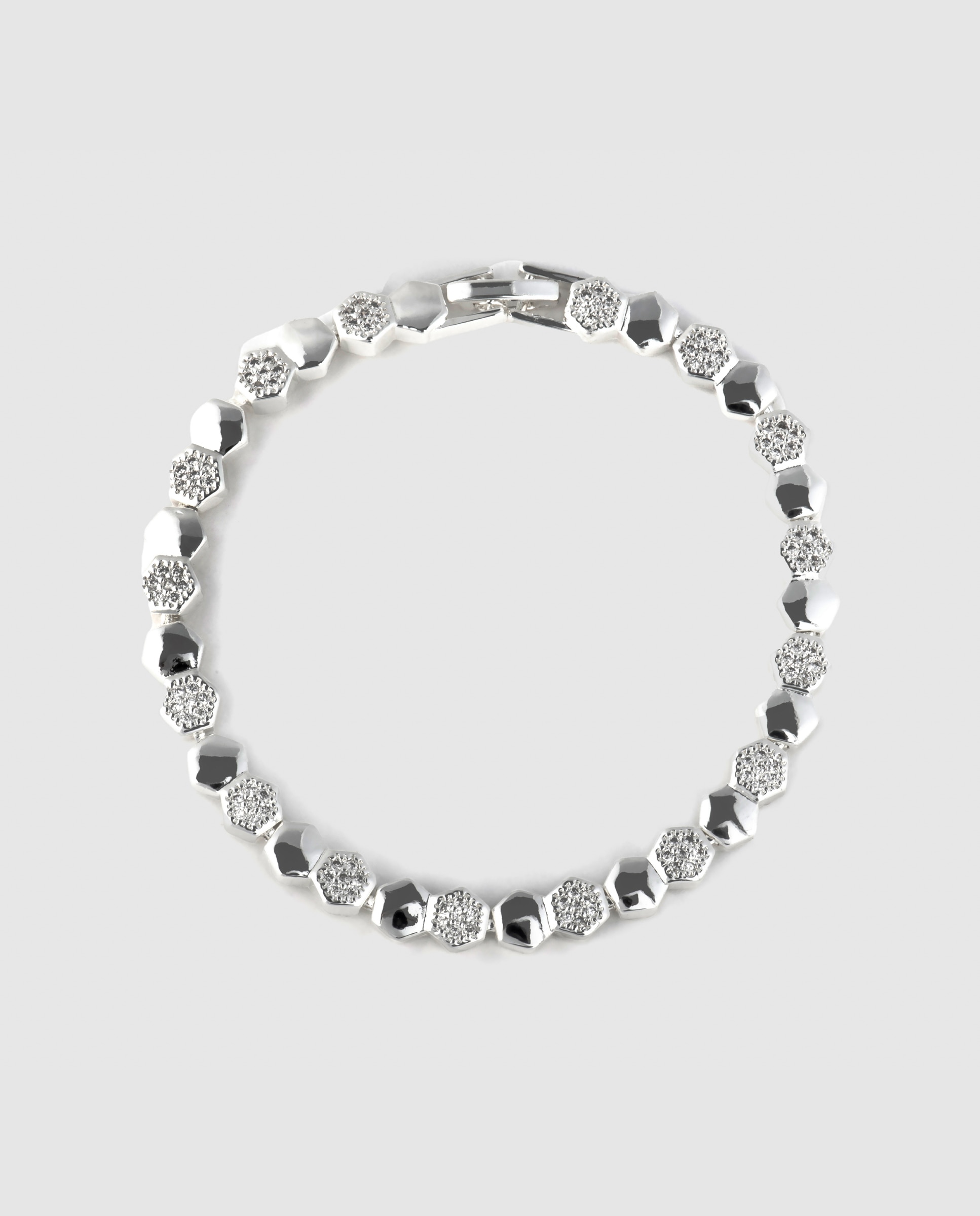 Pulseira de Corrente África Acabada em Prata de Lei 925 com Zirconita Brilhante Prata brilhante / Transparente-3