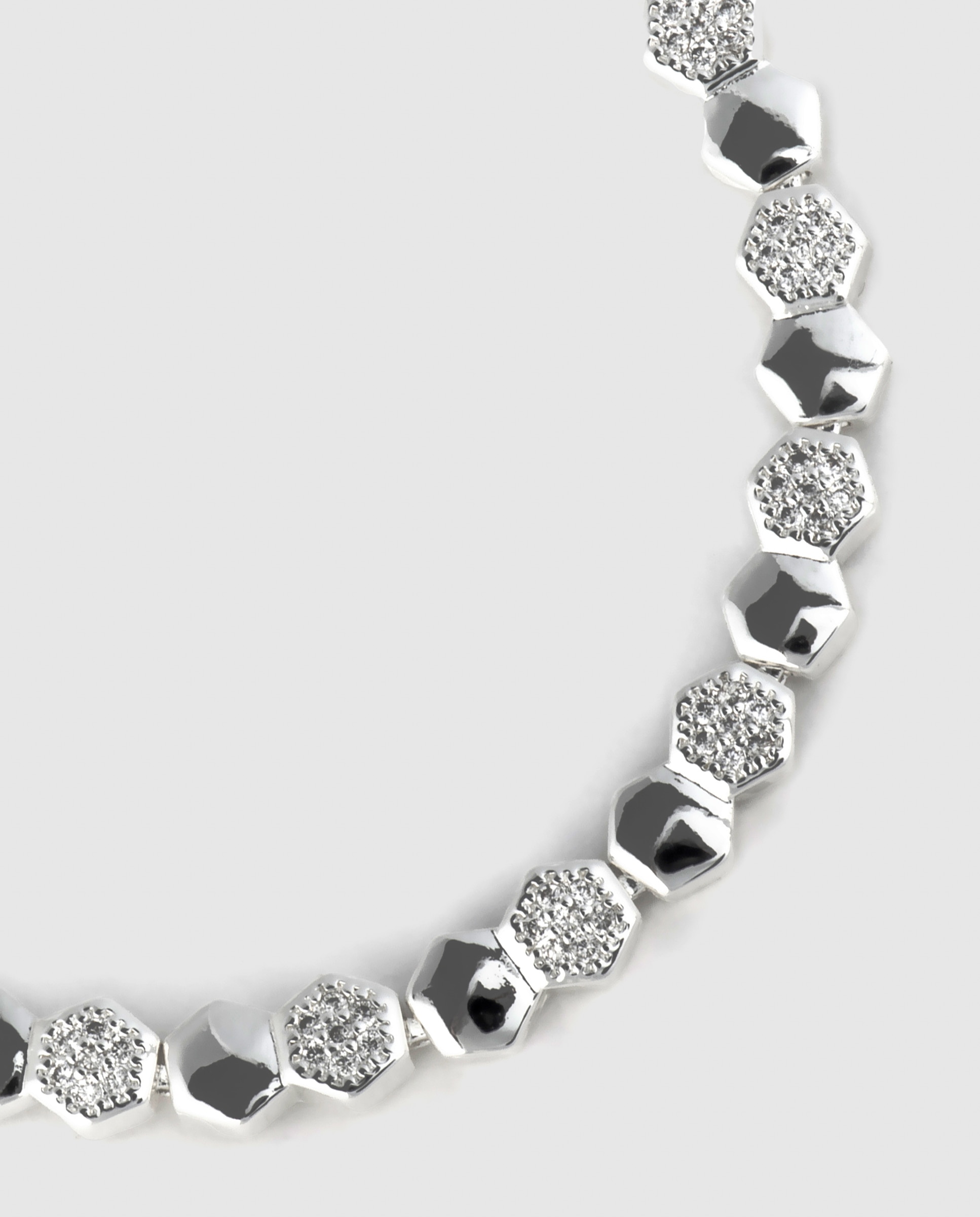 Pulseira de Corrente África Acabada em Prata de Lei 925 com Zirconita Brilhante Prata brilhante / Transparente-4