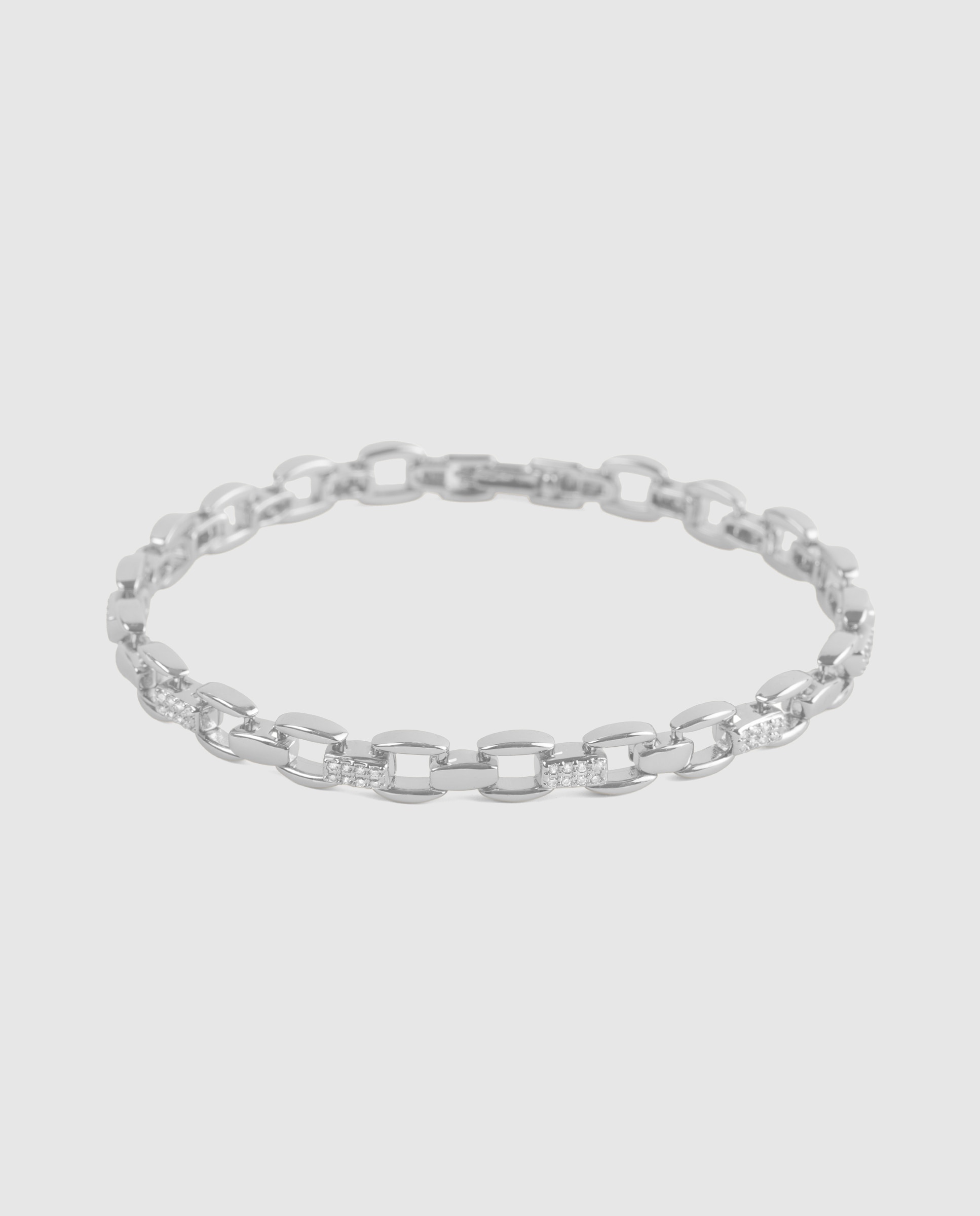 Pulseira de Corrente África Acabada em Prata de Lei 925 com Zirconita Brilhante Prata brilhante / Transparente-1
