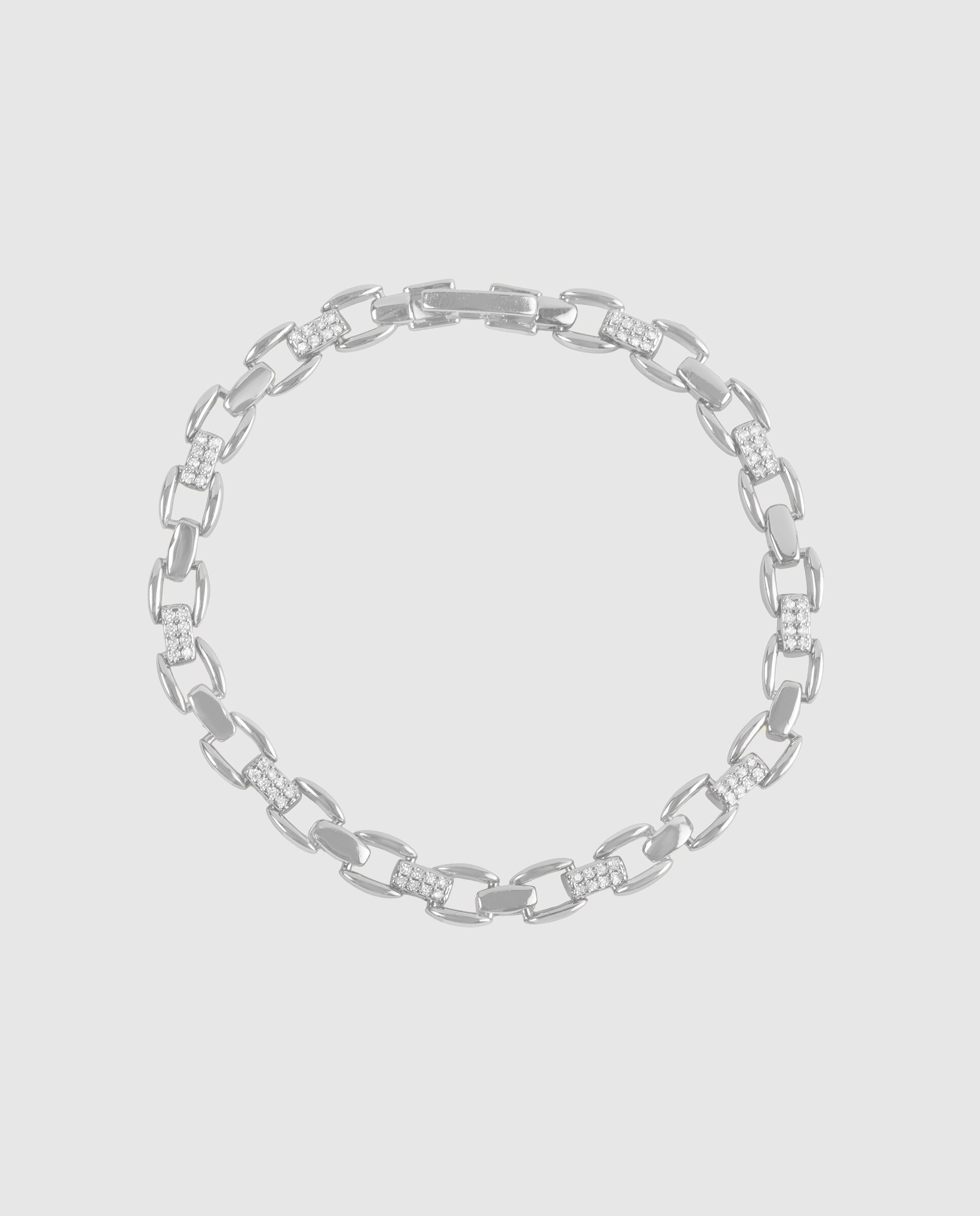 Pulseira de Corrente África Acabada em Prata de Lei 925 com Zirconita Brilhante Prata brilhante / Transparente-2