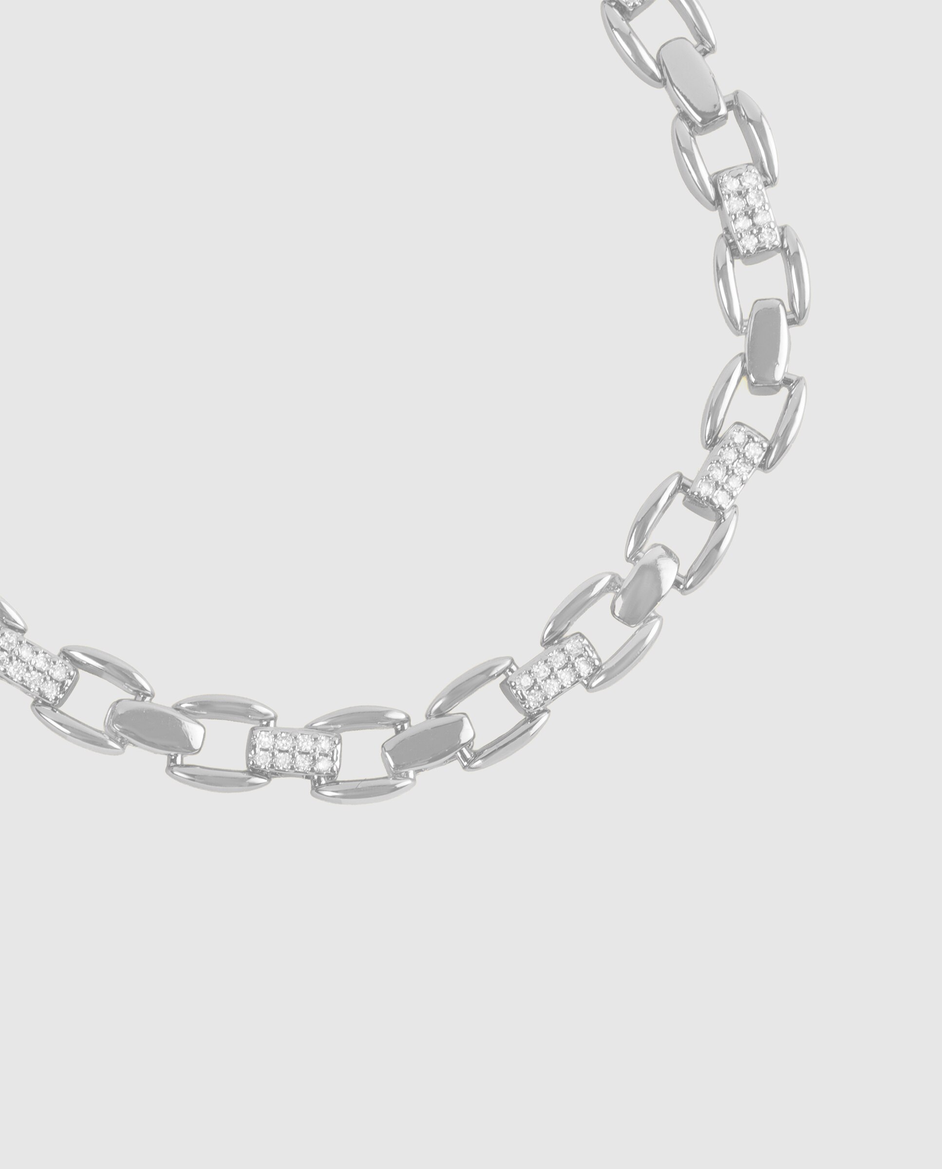 Pulseira de Corrente África Acabada em Prata de Lei 925 com Zirconita Brilhante Prata brilhante / Transparente-3