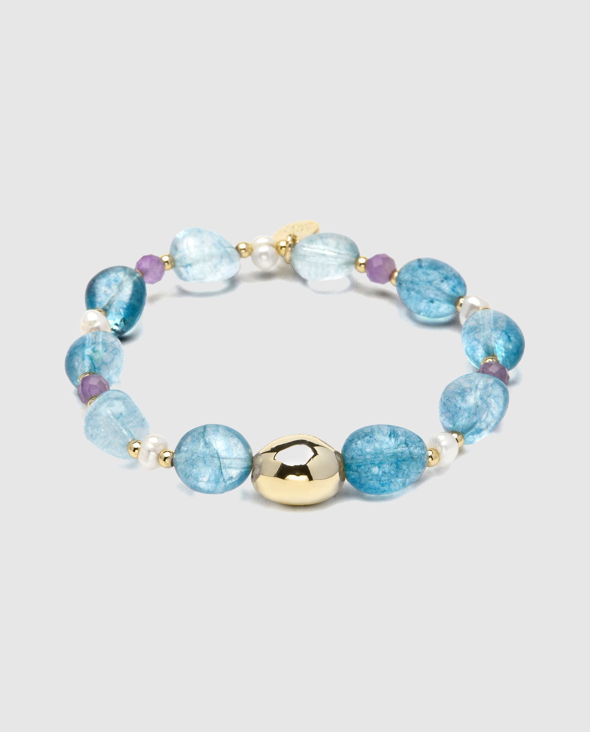 Pulseira de Corrente Trendy de Prata de Lei 925 Acabada em Ouro Amarelo de 18 Quilates com Cristal Azul Ouro-1