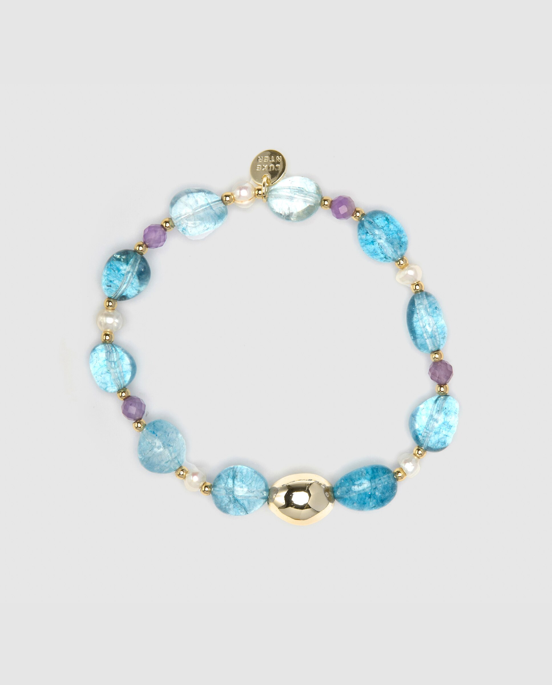 Pulseira de Corrente Trendy de Prata de Lei 925 Acabada em Ouro Amarelo de 18 Quilates com Cristal Azul Ouro-3