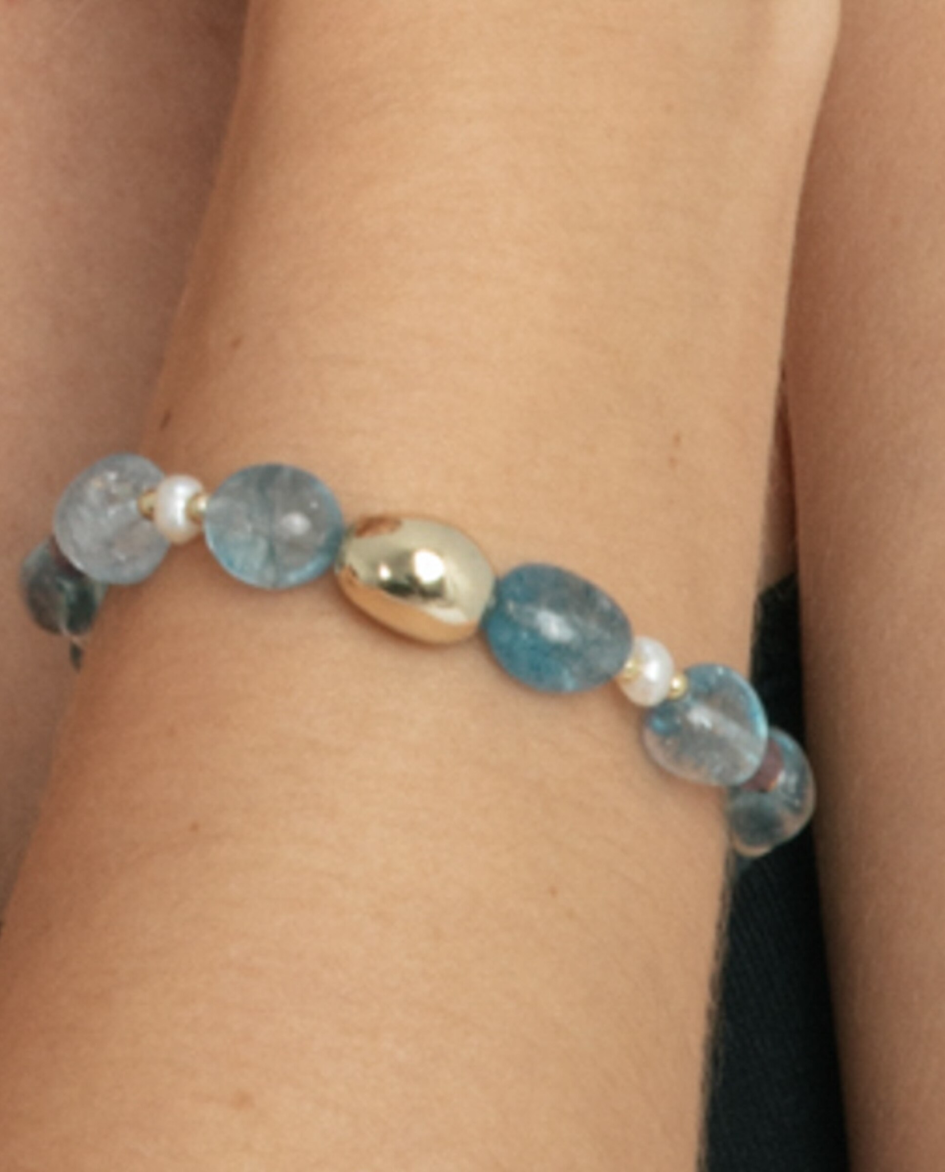 Pulseira de Corrente Trendy de Prata de Lei 925 Acabada em Ouro Amarelo de 18 Quilates com Cristal Azul Ouro-4