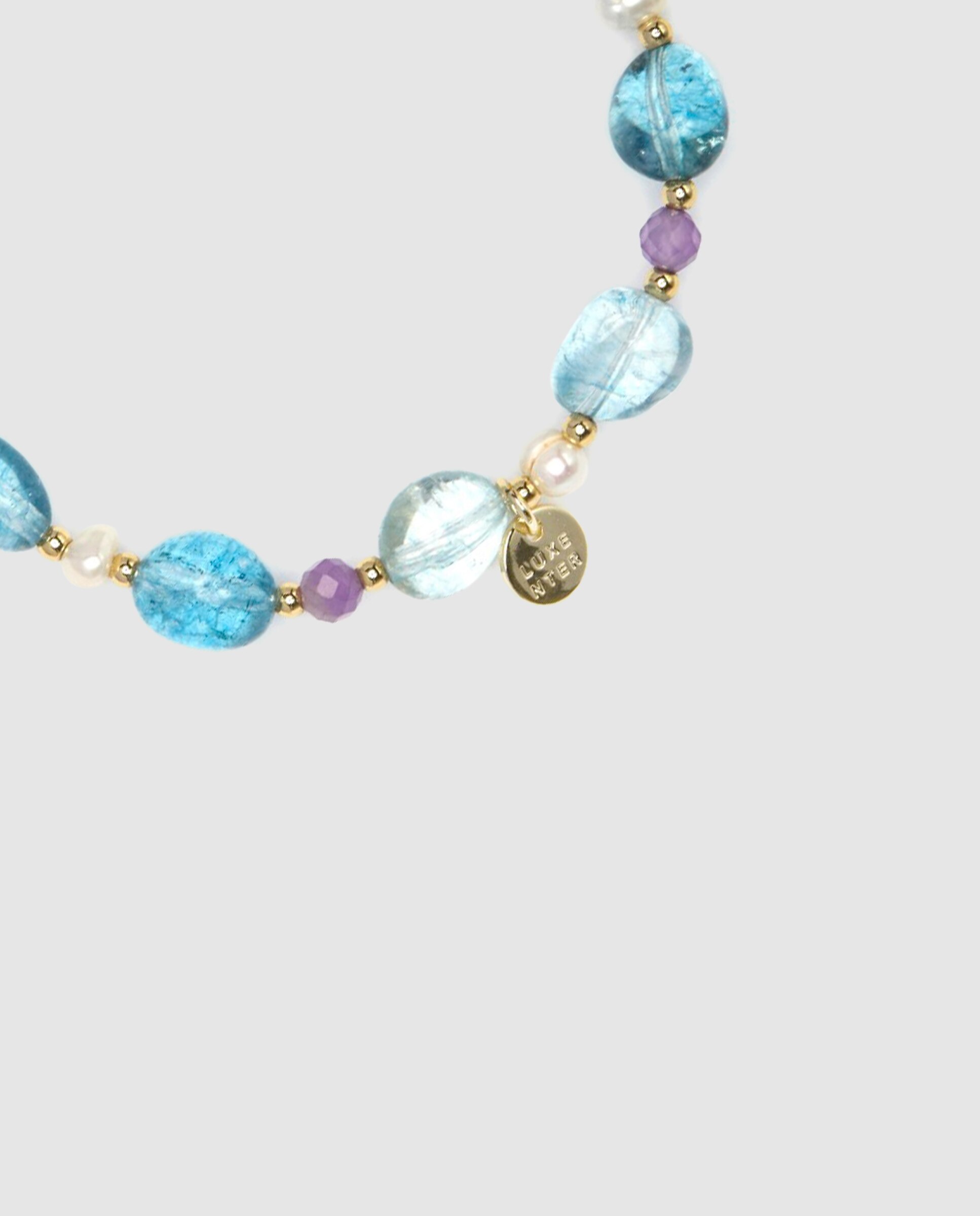 Pulseira de Corrente Trendy de Prata de Lei 925 Acabada em Ouro Amarelo de 18 Quilates com Cristal Azul Ouro-7