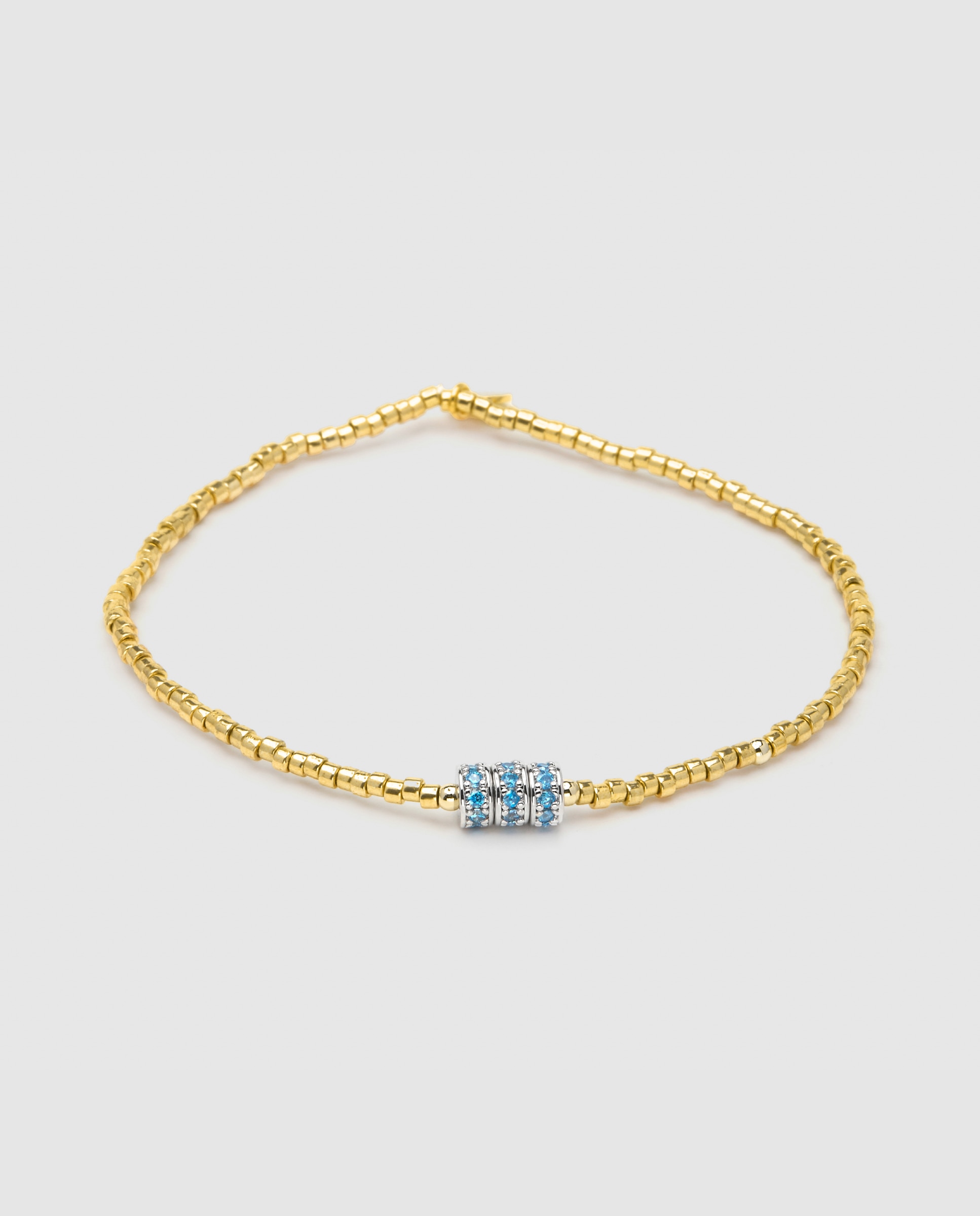 Pulseira Pide Un Deseo de Prata de Lei 925 Acabada em Ouro Amarelo de 18 Quilates com Zirconita em Azul Topázio Ouro-1
