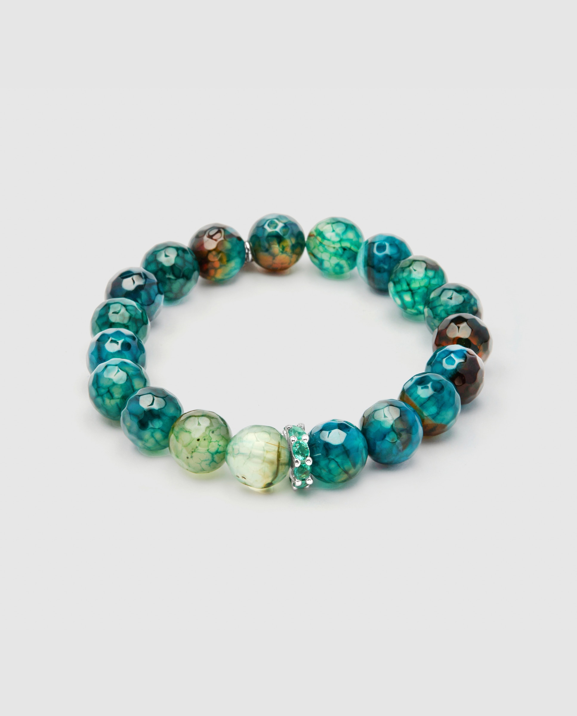 Pulseira de Corrente Trendy de Prata de Lei 925 Acabada em Ouro Amarelo de 18 Quilates com Ágata Verde Verde-azulado-1
