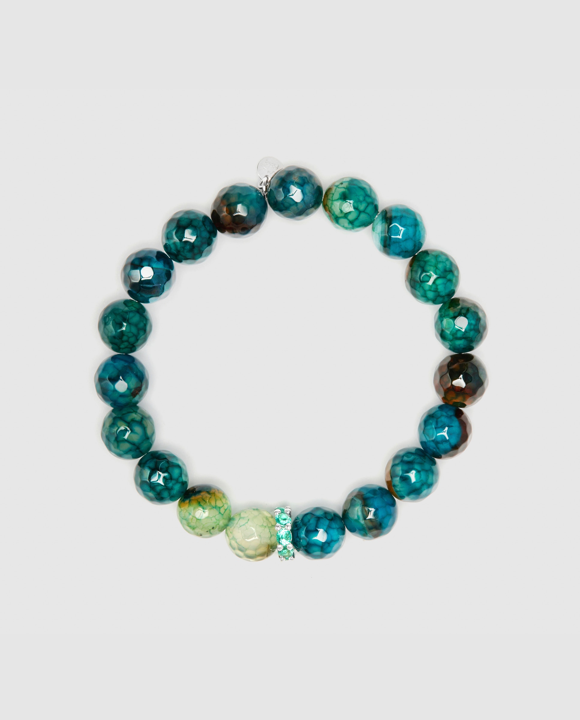 Pulseira de Corrente Trendy de Prata de Lei 925 Acabada em Ouro Amarelo de 18 Quilates com Ágata Verde Verde-azulado-3