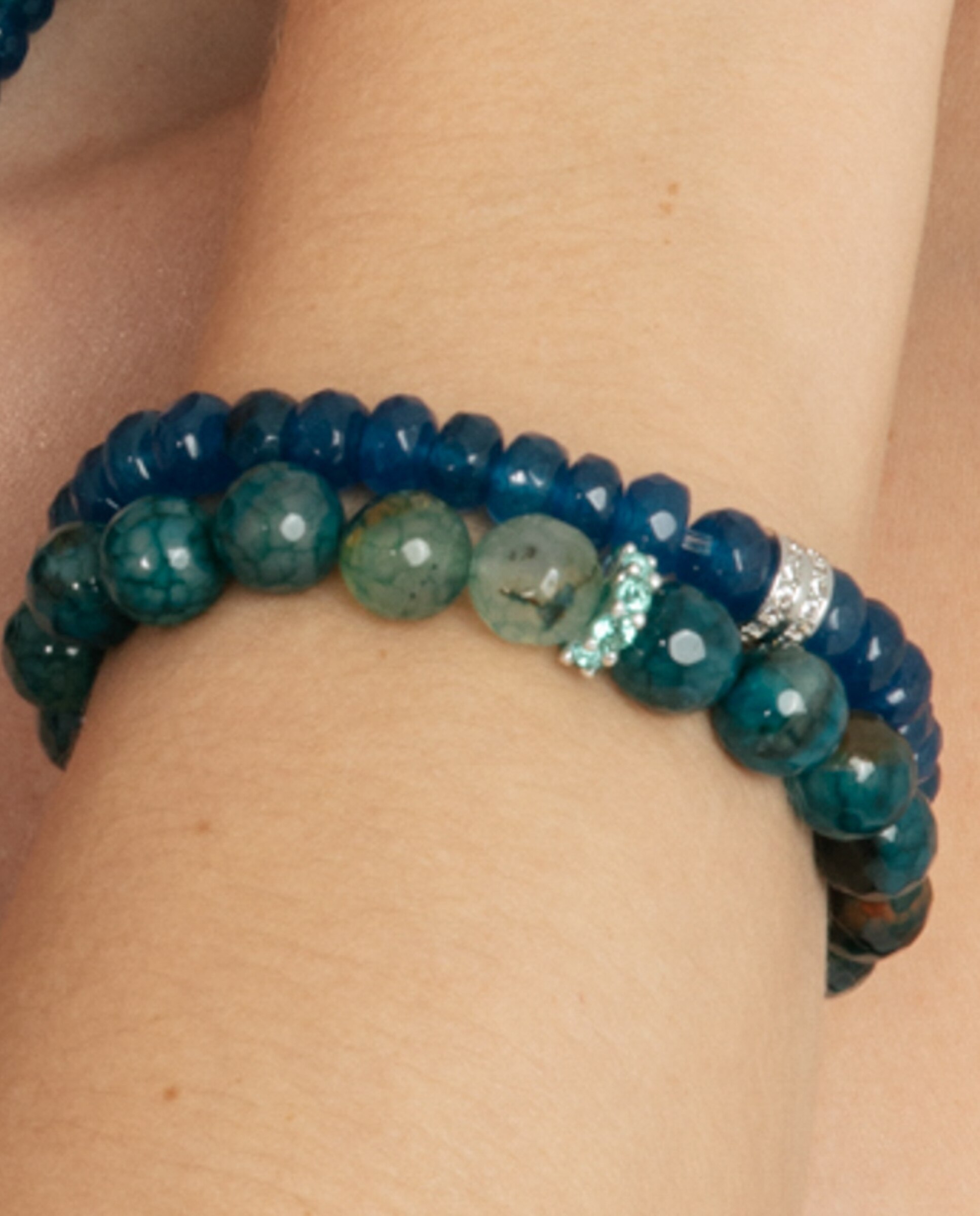 Pulseira de Corrente Trendy de Prata de Lei 925 Acabada em Ouro Amarelo de 18 Quilates com Ágata Verde Verde-azulado-4
