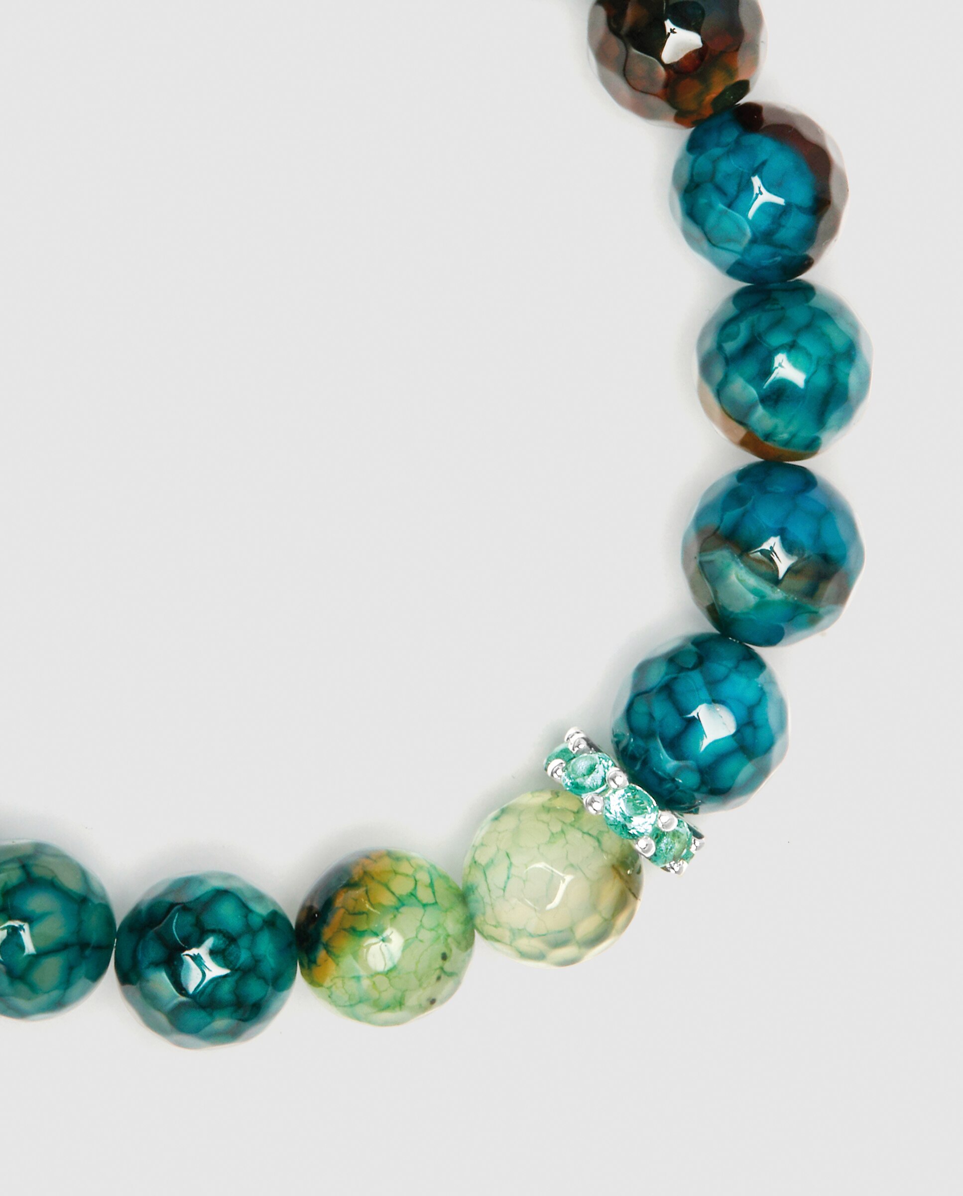 Pulseira de Corrente Trendy de Prata de Lei 925 Acabada em Ouro Amarelo de 18 Quilates com Ágata Verde Verde-azulado-6