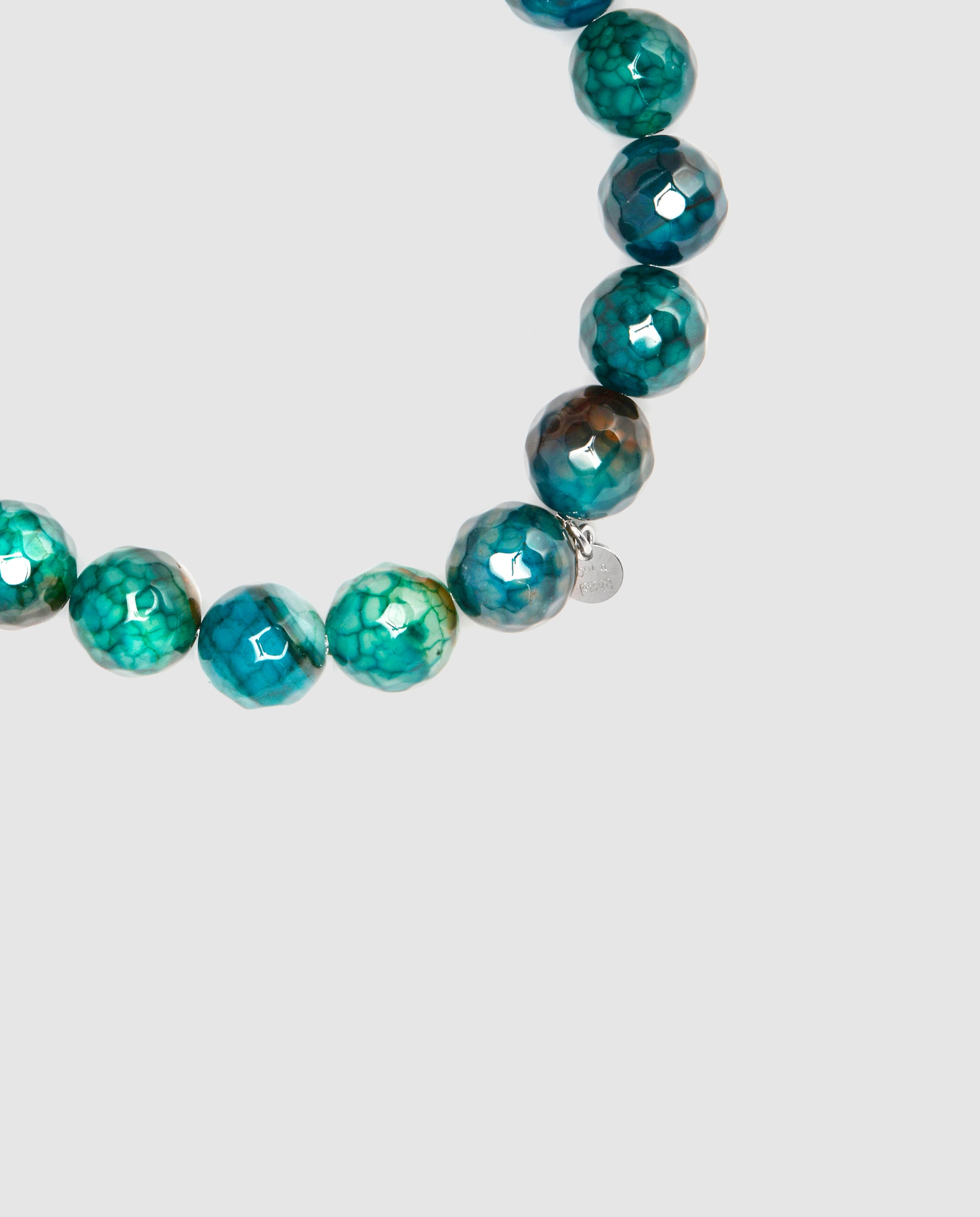 Pulseira de Corrente Trendy de Prata de Lei 925 Acabada em Ouro Amarelo de 18 Quilates com Ágata Verde Verde-azulado-7