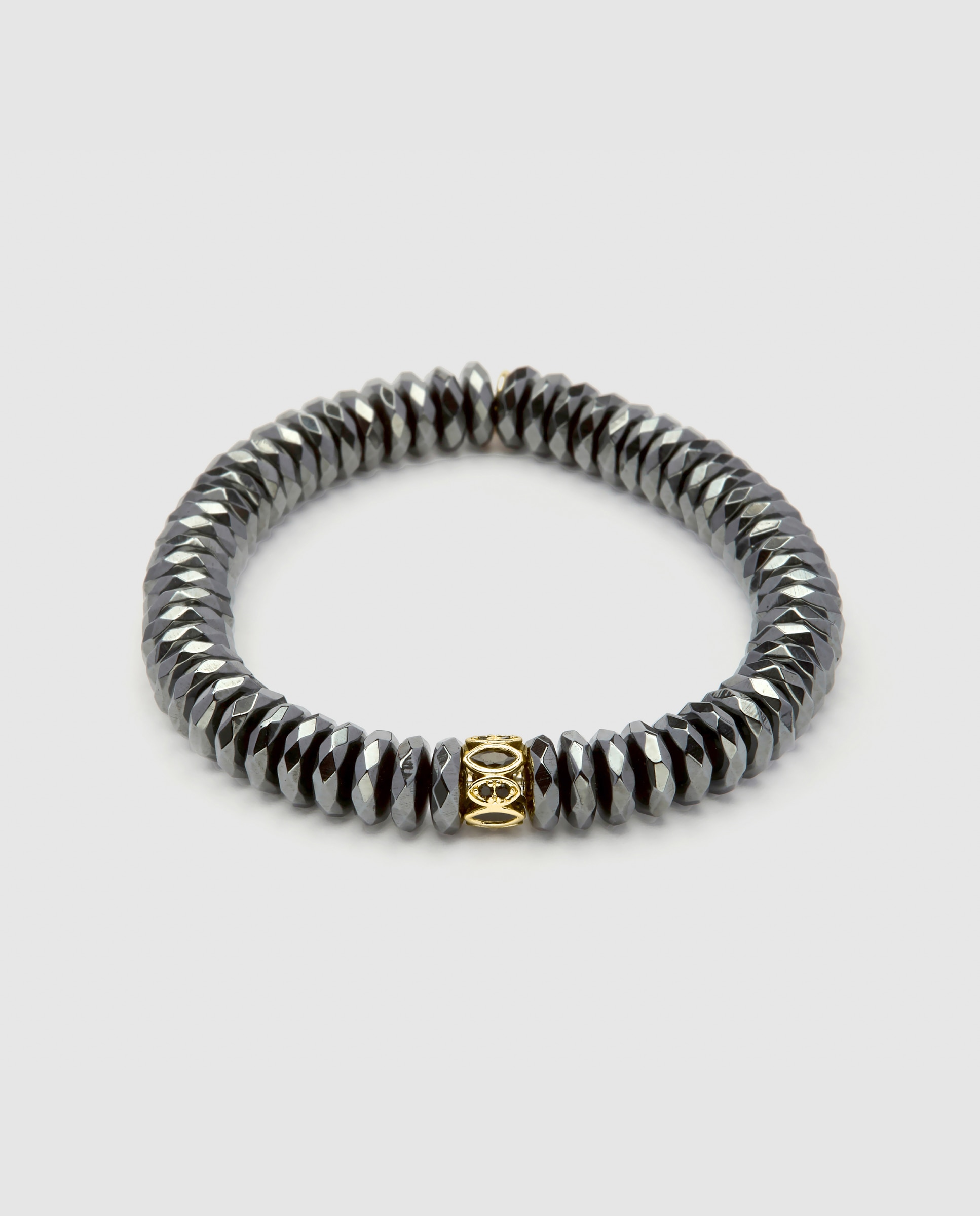 Pulseira de Corrente Trendy de Prata de Lei 925 Acabada em Ouro Amarelo de 18 Quilates com Hematite Prata-1