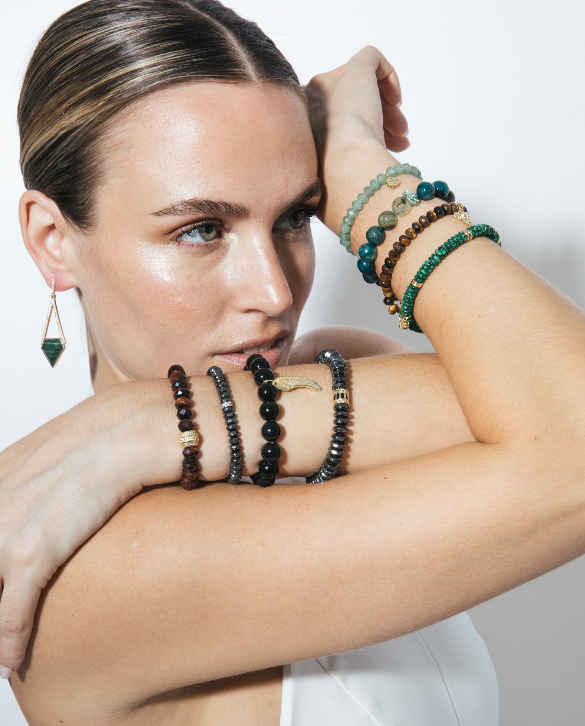 Pulseira de Corrente Trendy de Prata de Lei 925 Acabada em Ouro Amarelo de 18 Quilates com Hematite Prata-2