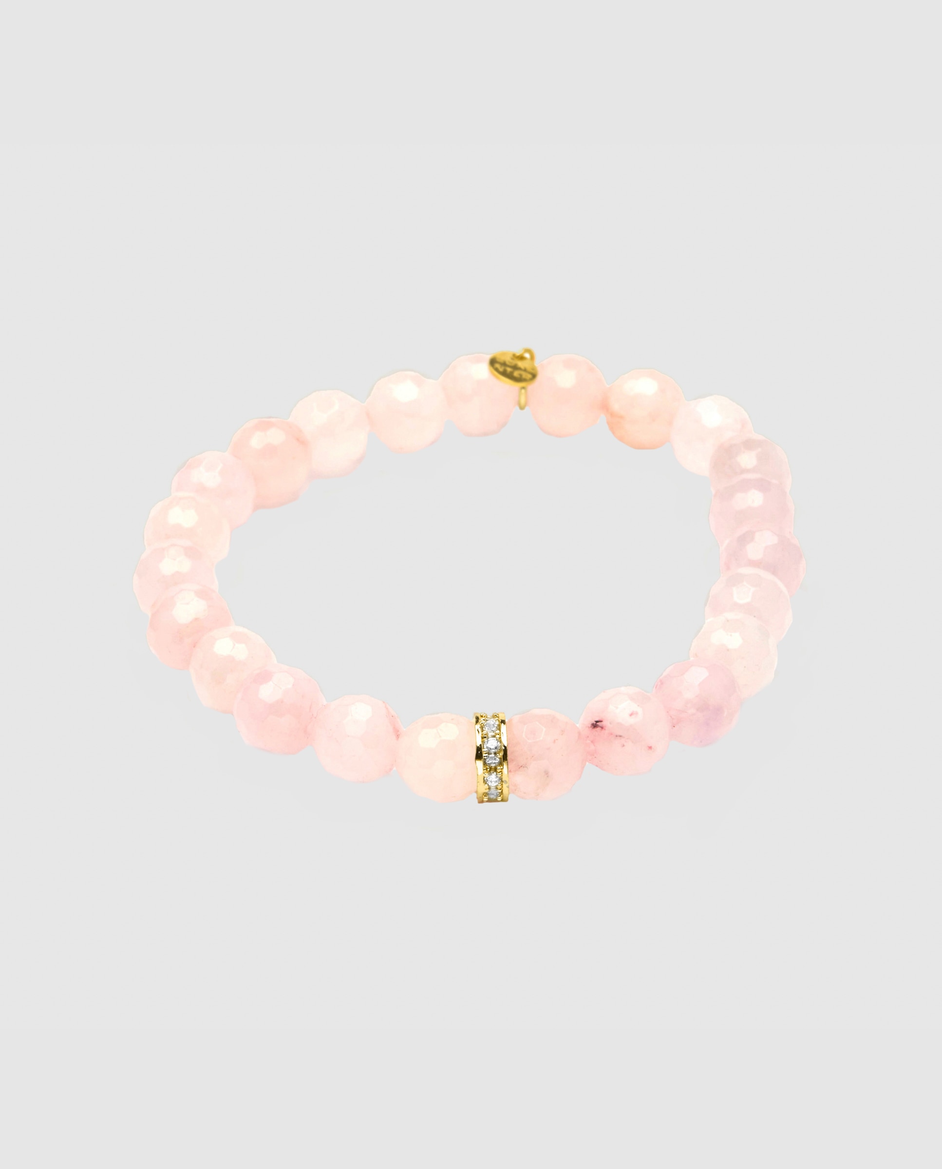Pulseira de Corrente Trendy de Prata de Lei 925 Acabada em Ouro Amarelo de 18 Quilates com Quartzo Rosa Rosa-1